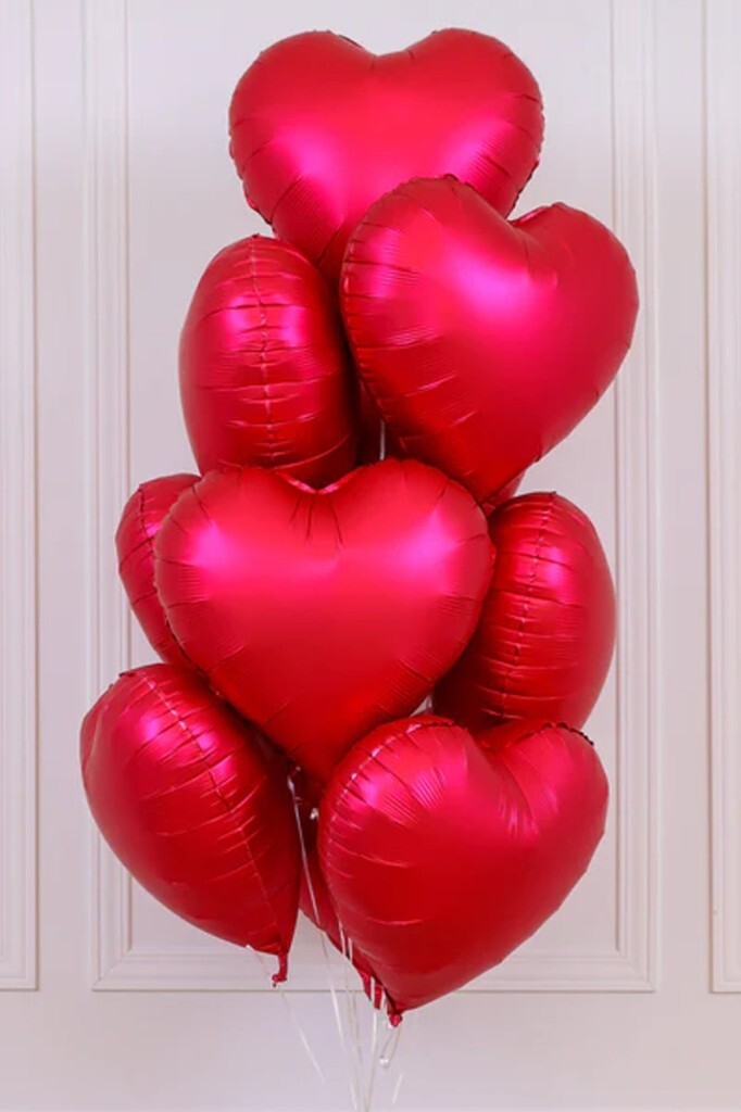 10Lu Mat Kırmızı Kalp Folyo Balon Seti