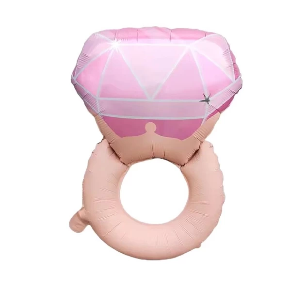 Pembe Tek Taş Yüzük Folyo Balon