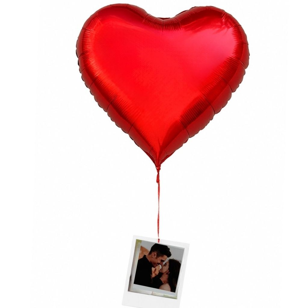 Kişiye Özel Instax Polaroid Fotoğraflı Kırmızı Uçan Dev Kalp Balon