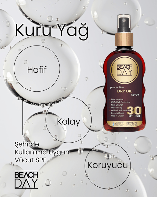 Suya Dayanıklı 30 SPF Koruyucu Kuru Yağ