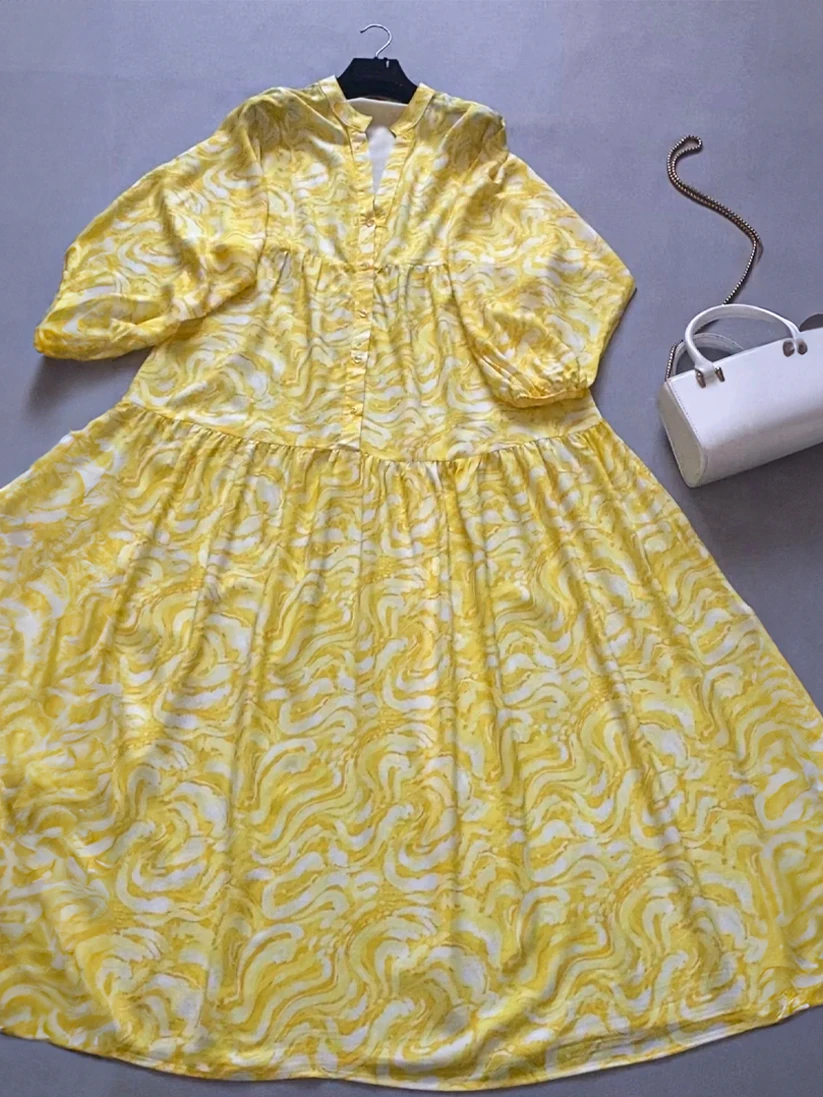 Sarı Desenli Yazlık Salaş Elbise