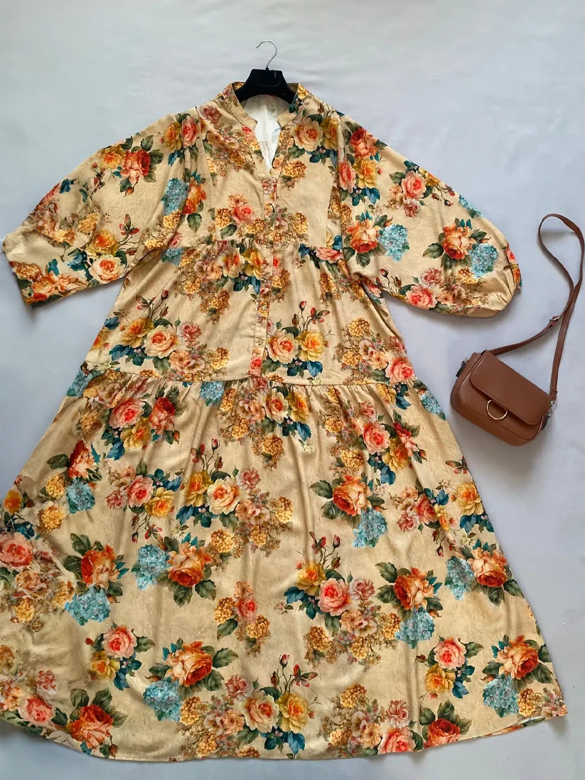 Vintage Çiçekli Kat Kat Tesettür Elbise