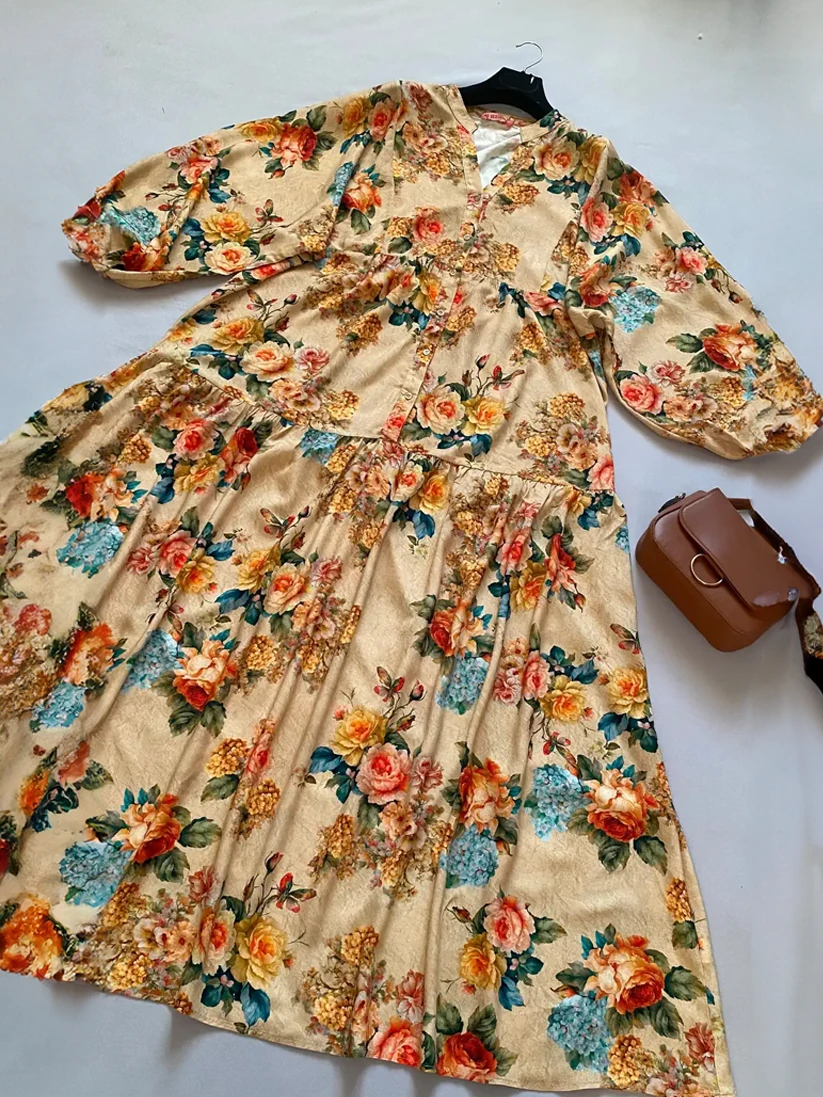 Vintage Çiçekli Kat Kat Tesettür Elbise