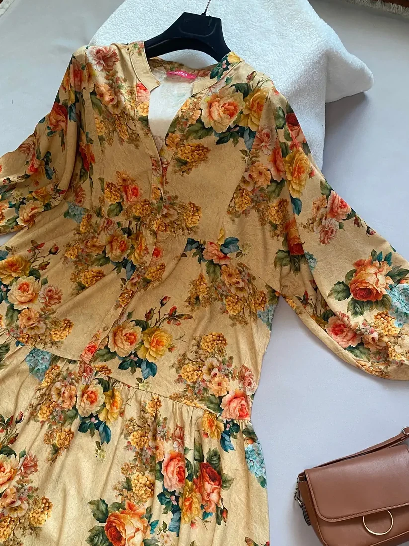 Vintage Çiçekli Kat Kat Tesettür Elbise