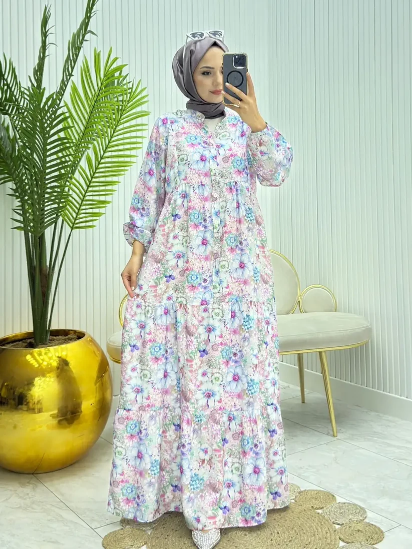 Çiçek Desenli  Tesettür Elbise