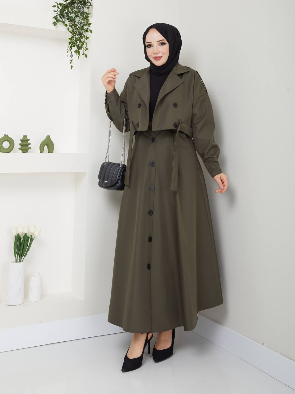 Etekli Trenç Takımı (Kısa Ceket)