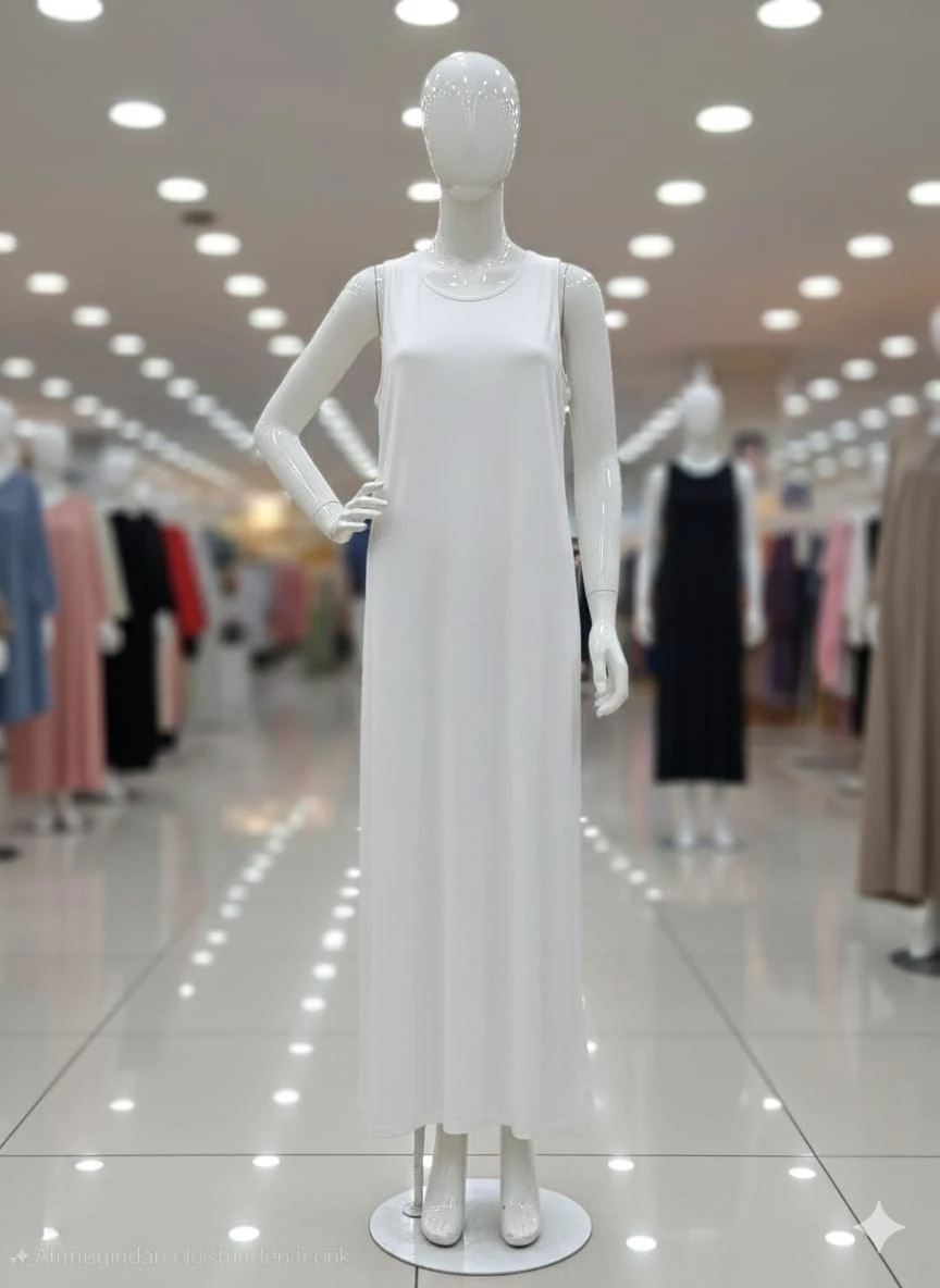 Sıfır Kollu Uzun İçlik Astar Beyaz