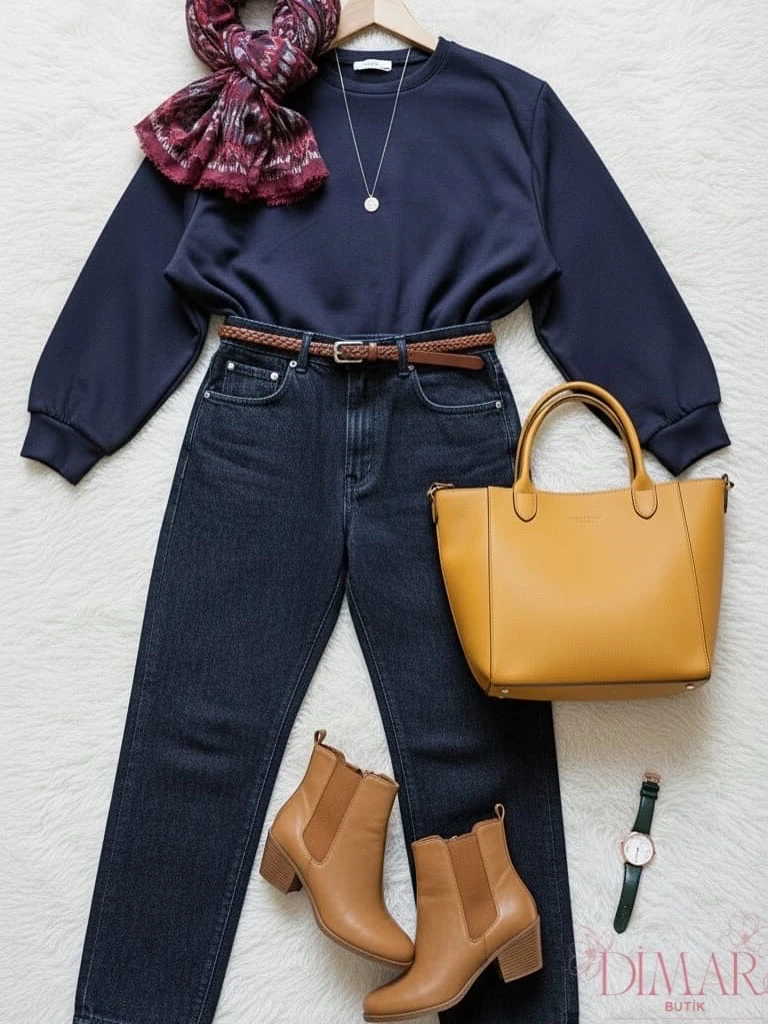 Lacivert Armalı Tunik – Pileli Etek Detaylı