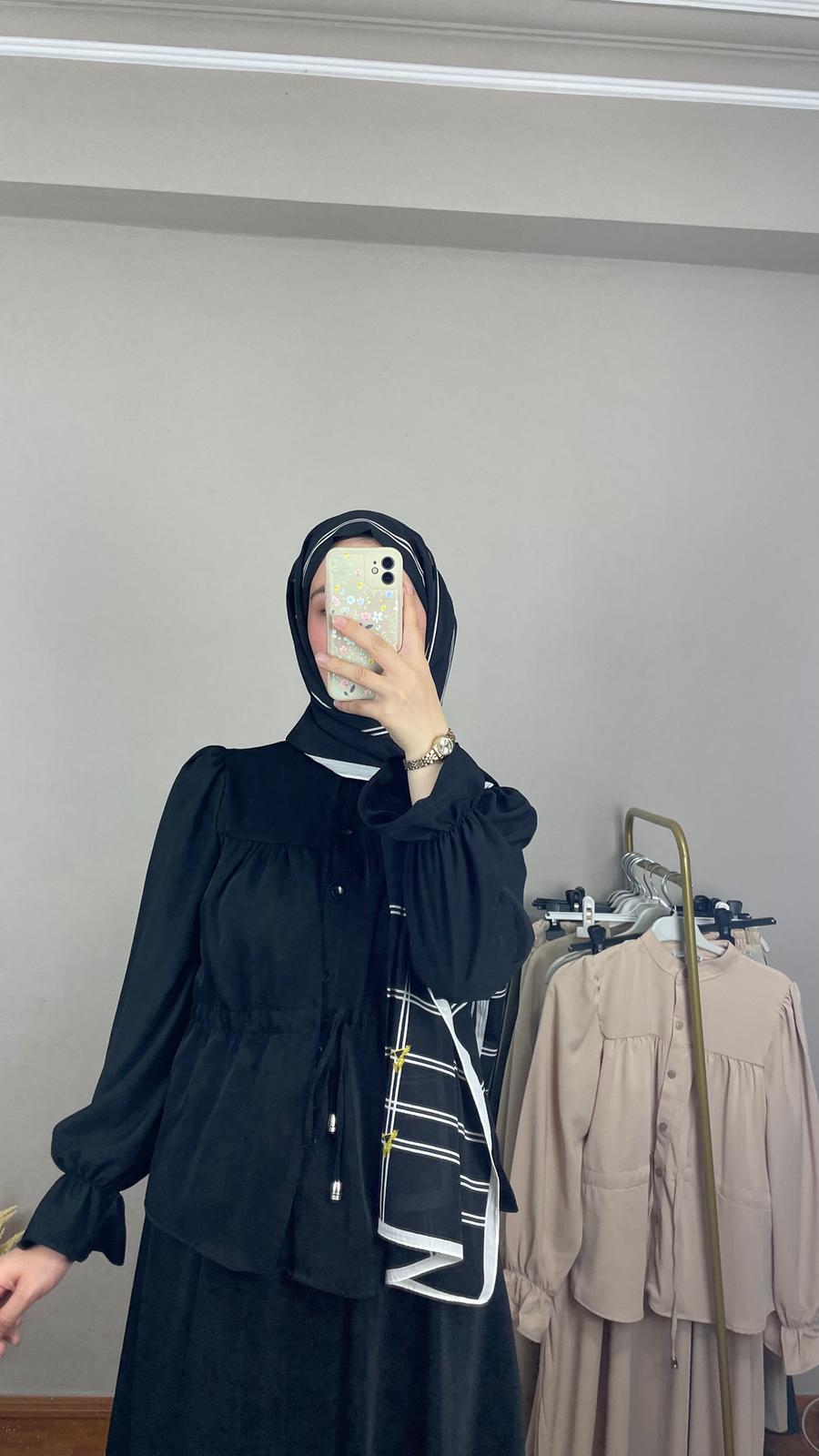 Dubai Kumaş Etekli Takım Siyah Renk