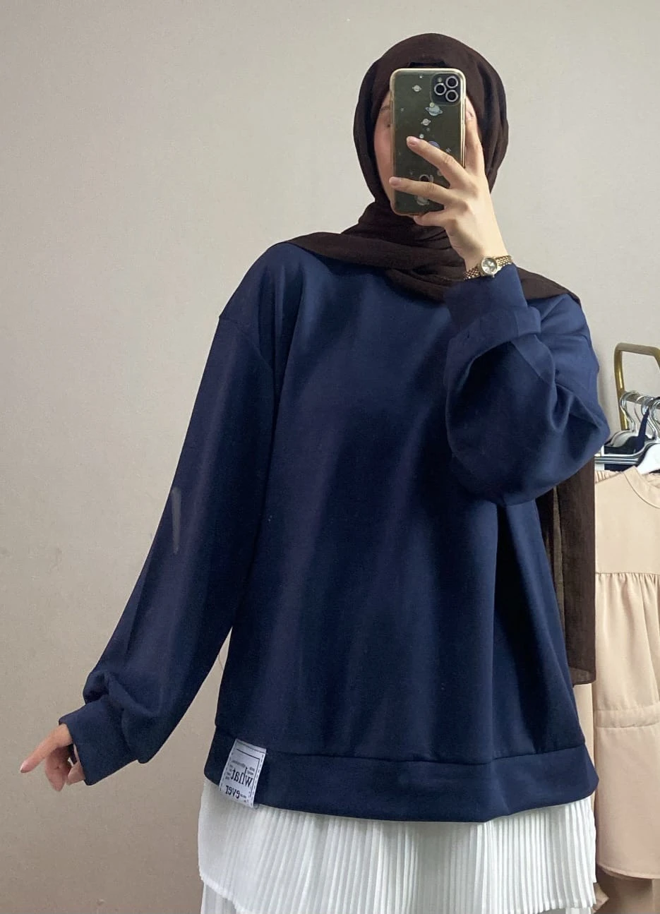 Lacivert Armalı Tunik – Pileli Etek Detaylı