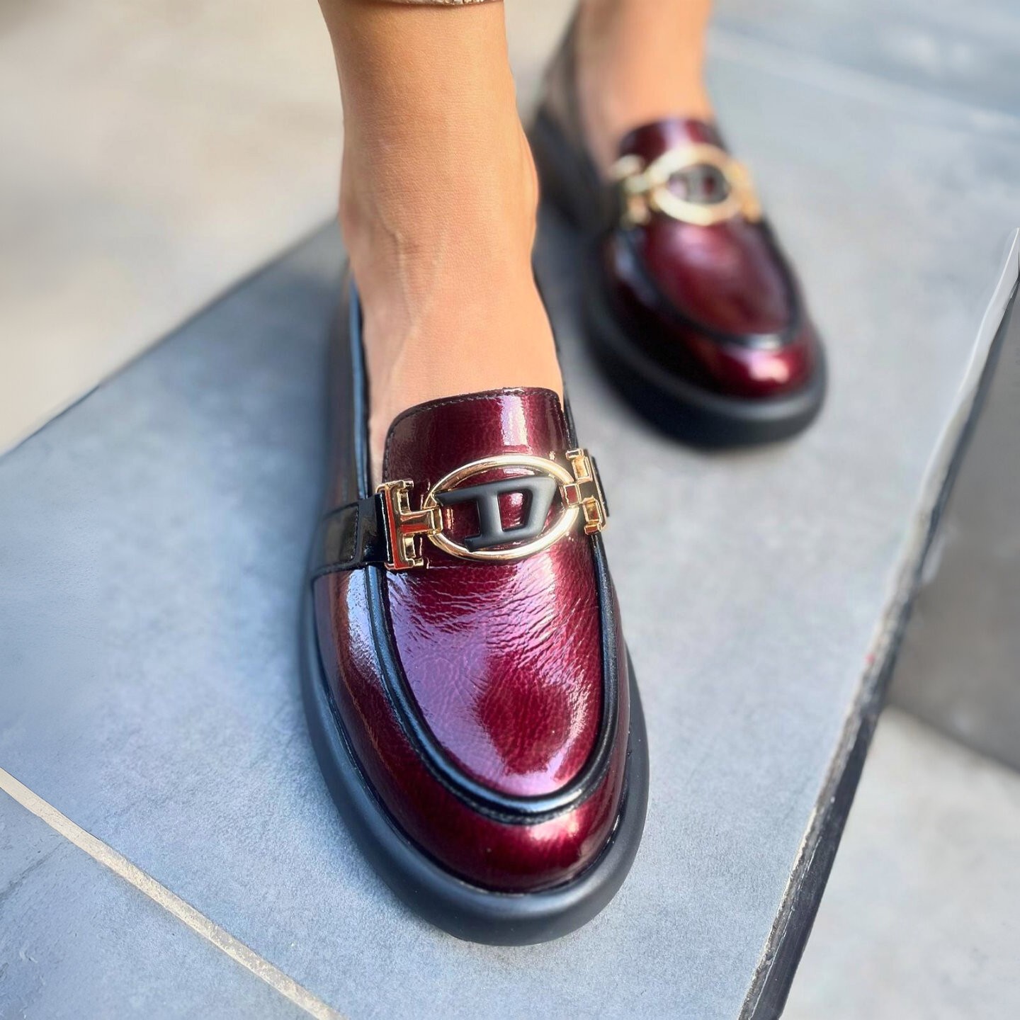 Hakiki Deri Rugan Loafer - bordo