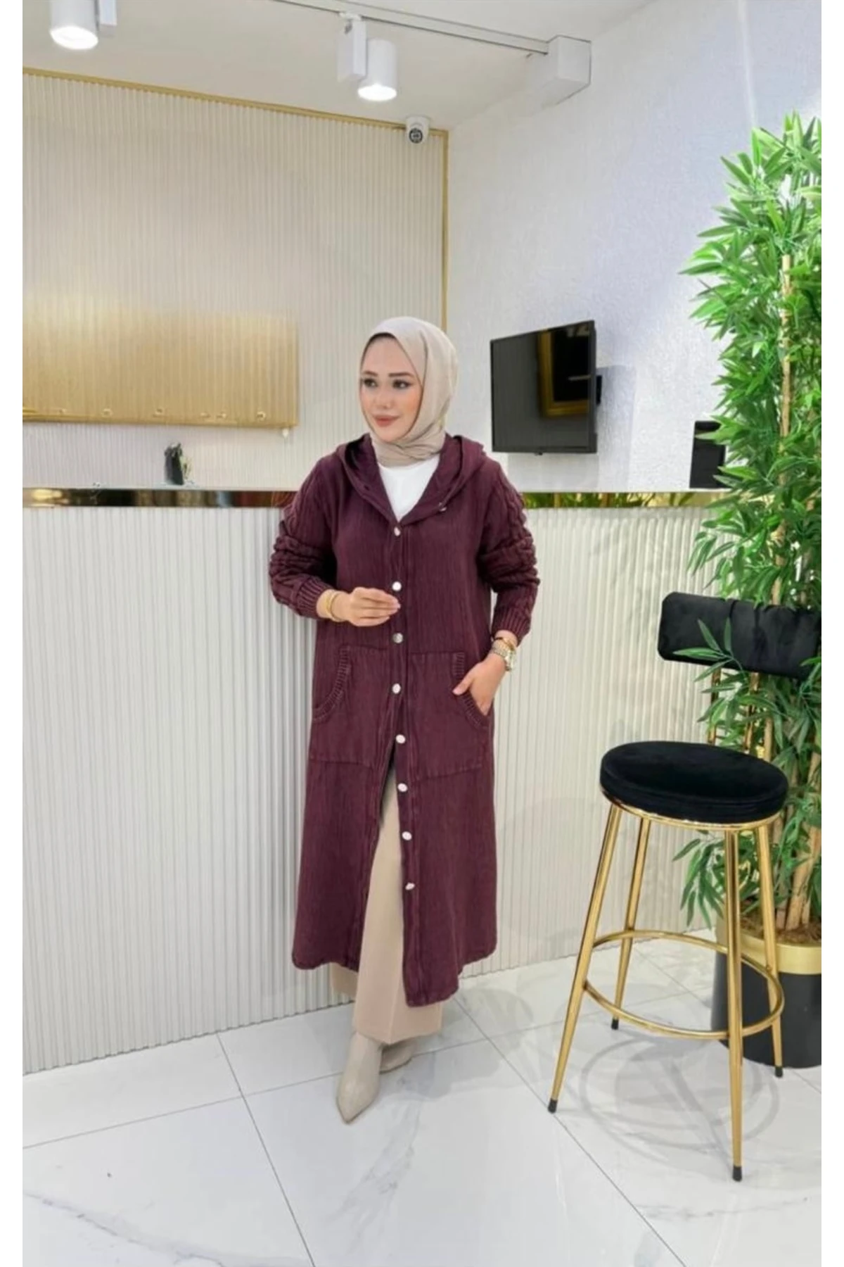 Emsabutik Pamuklu Kot karışımı Arkası örgü detaylı Kap