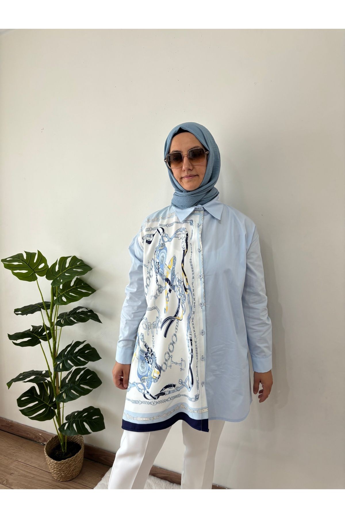 Emsabutik Şal desenli Mavi Gömlek