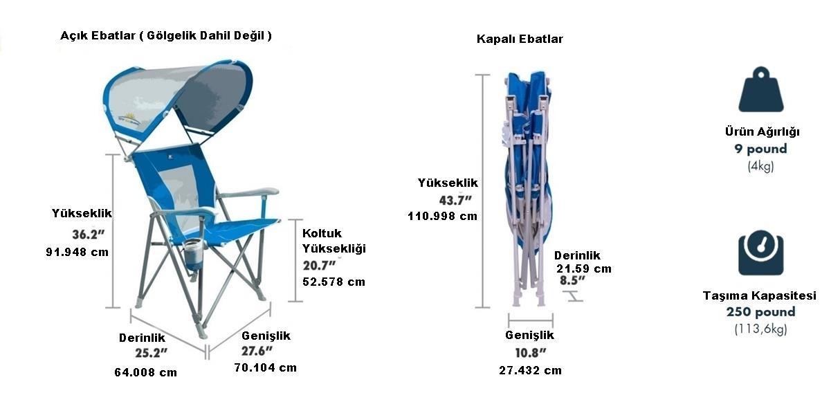 Gci Outdoor SunShade Captain's Chair Güneşlikli  Katlanır Plaj Sandalyesi