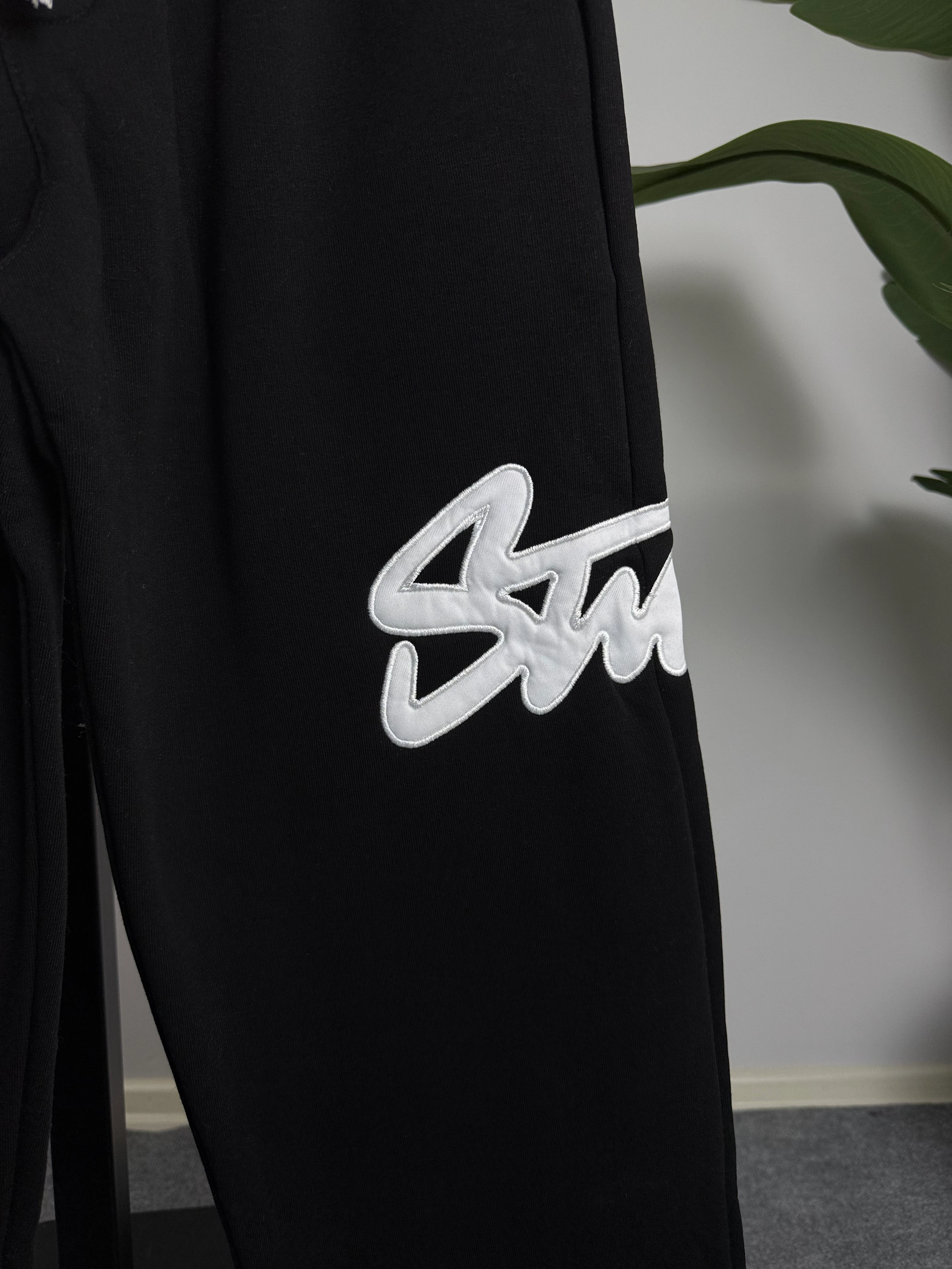 Baggy Eşofman Nakış İşleme Üçiplik Şardonlu Siyah