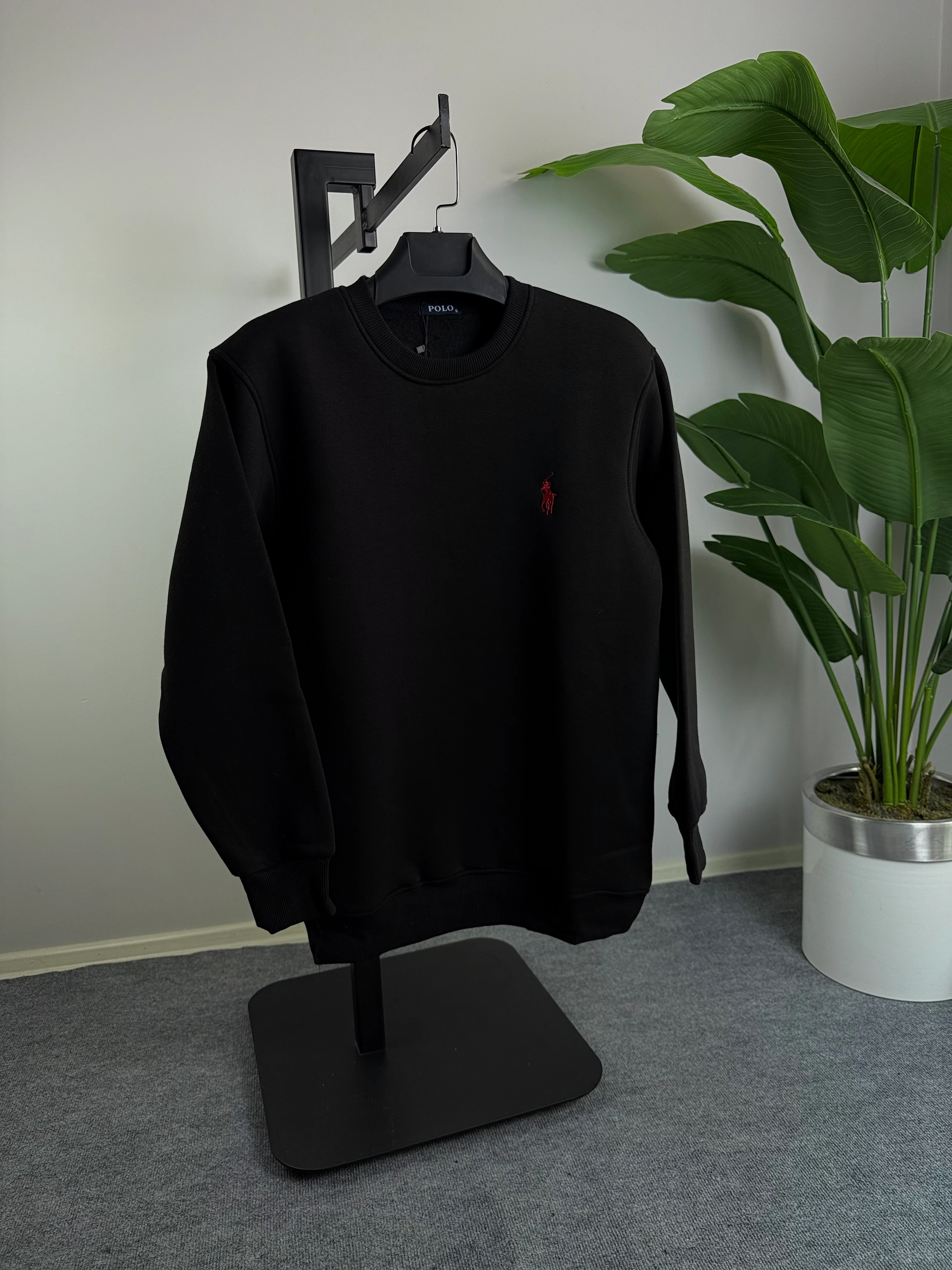 PL Nakışlı Siyah Üçiplik Şardonlu Erkek Sweat