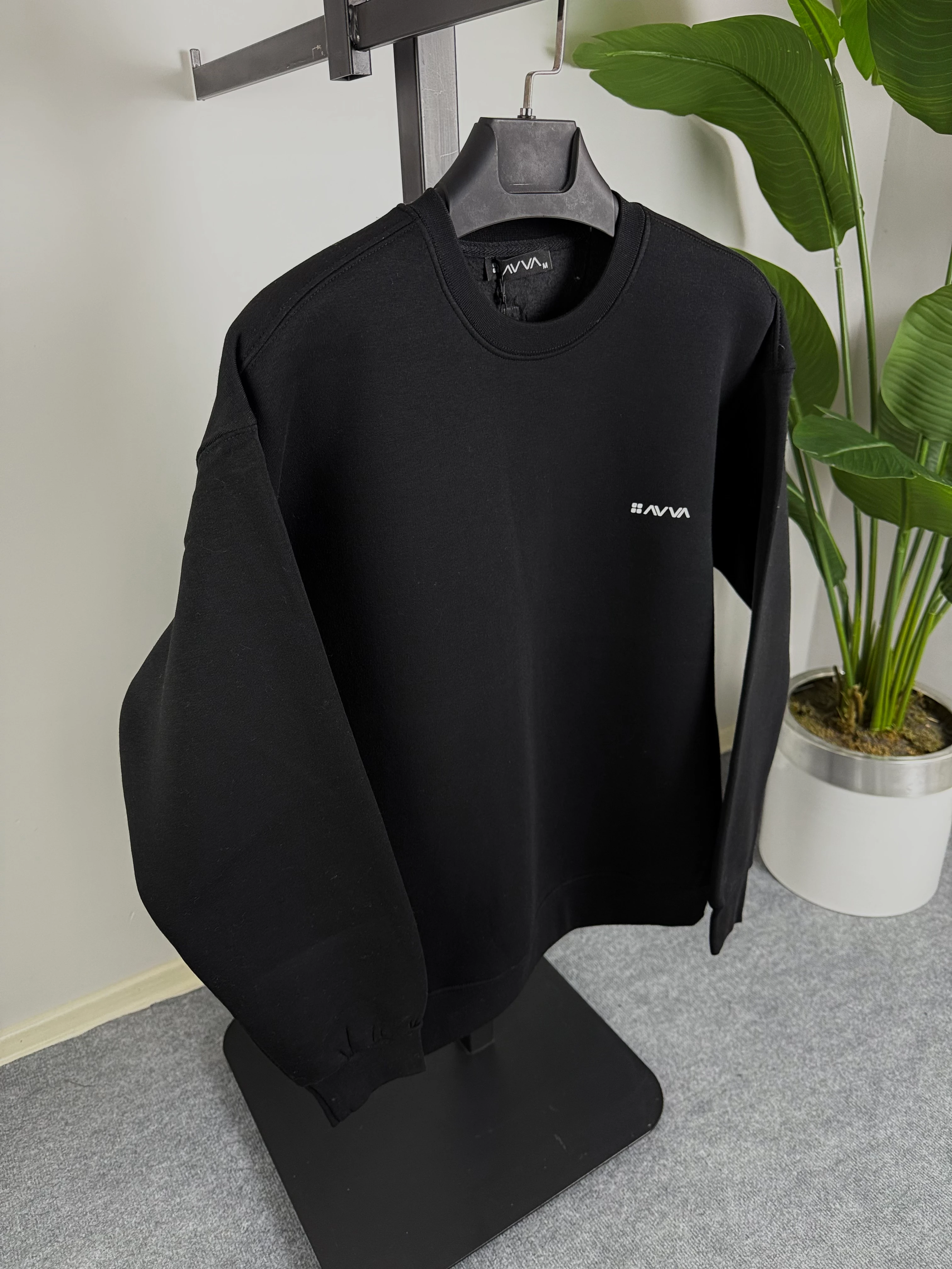 AVV Enjeksiyon Baskı Oversize Sweat Üçiplik Şardonlu Siyah Renk