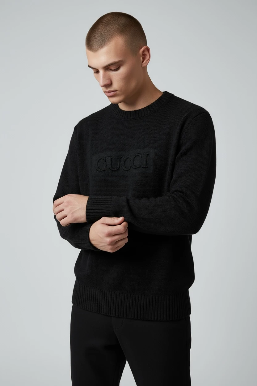 KABARTMA DESENLİ SİYAH ERKEK TRİKO