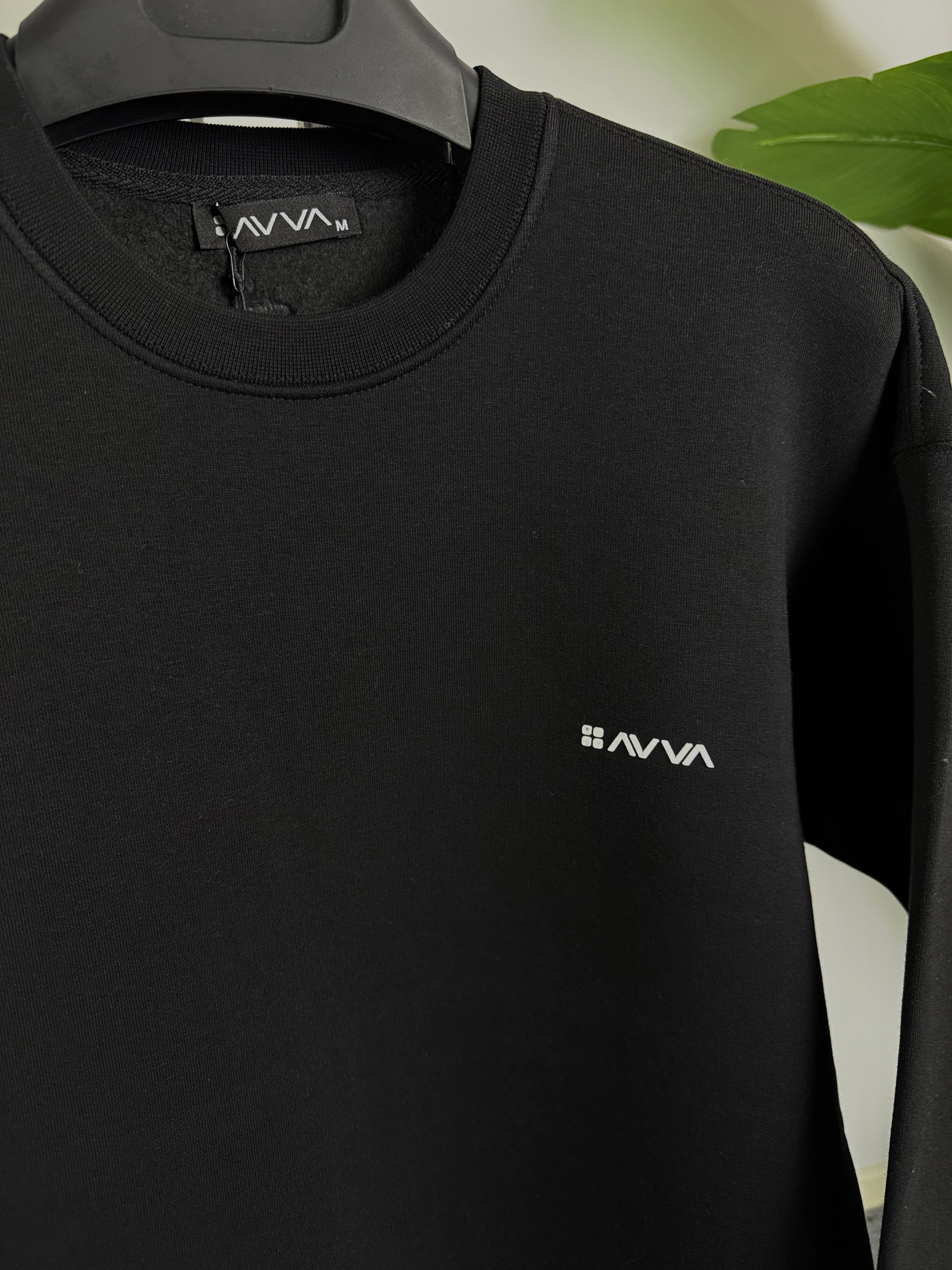 AVV Enjeksiyon Baskı Oversize Sweat Üçiplik Şardonlu Siyah Renk