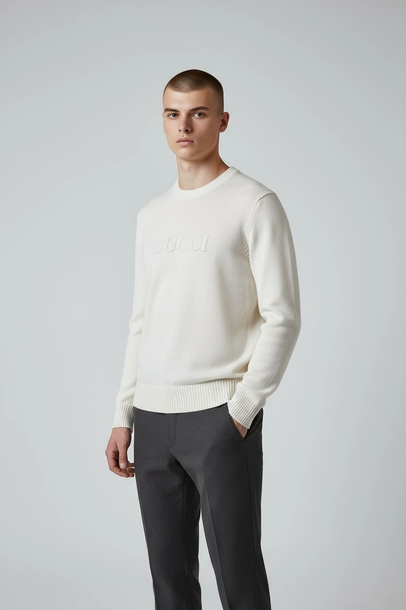 BEYAZ KABARTMA DESENLİ ERKEK TRİKO KAZAK