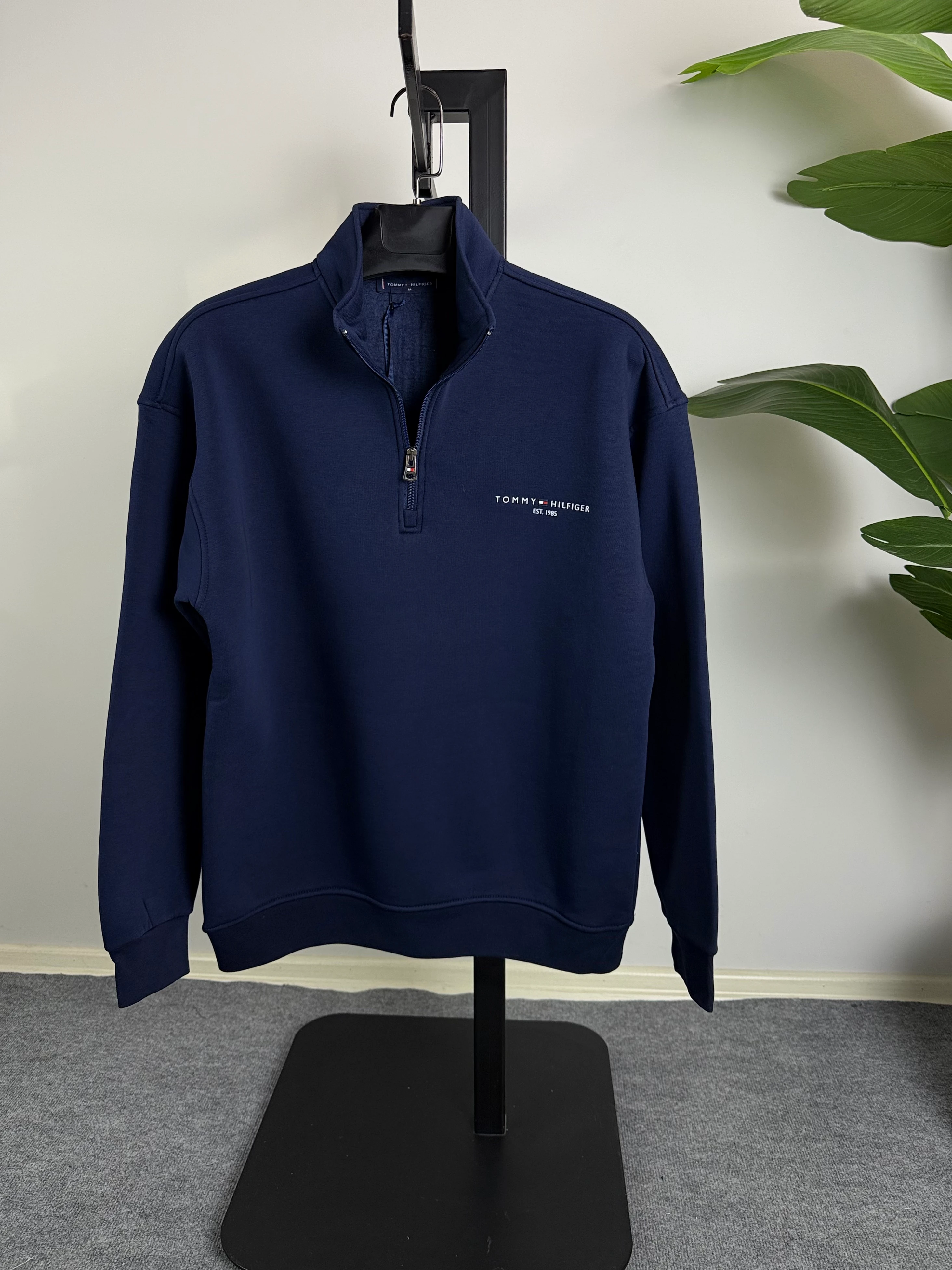 TMMY Enjeksiyon Baskı Yarım Fermuarlı Oversize Sweat Üçiplik Şardonlu Lacivert Renk