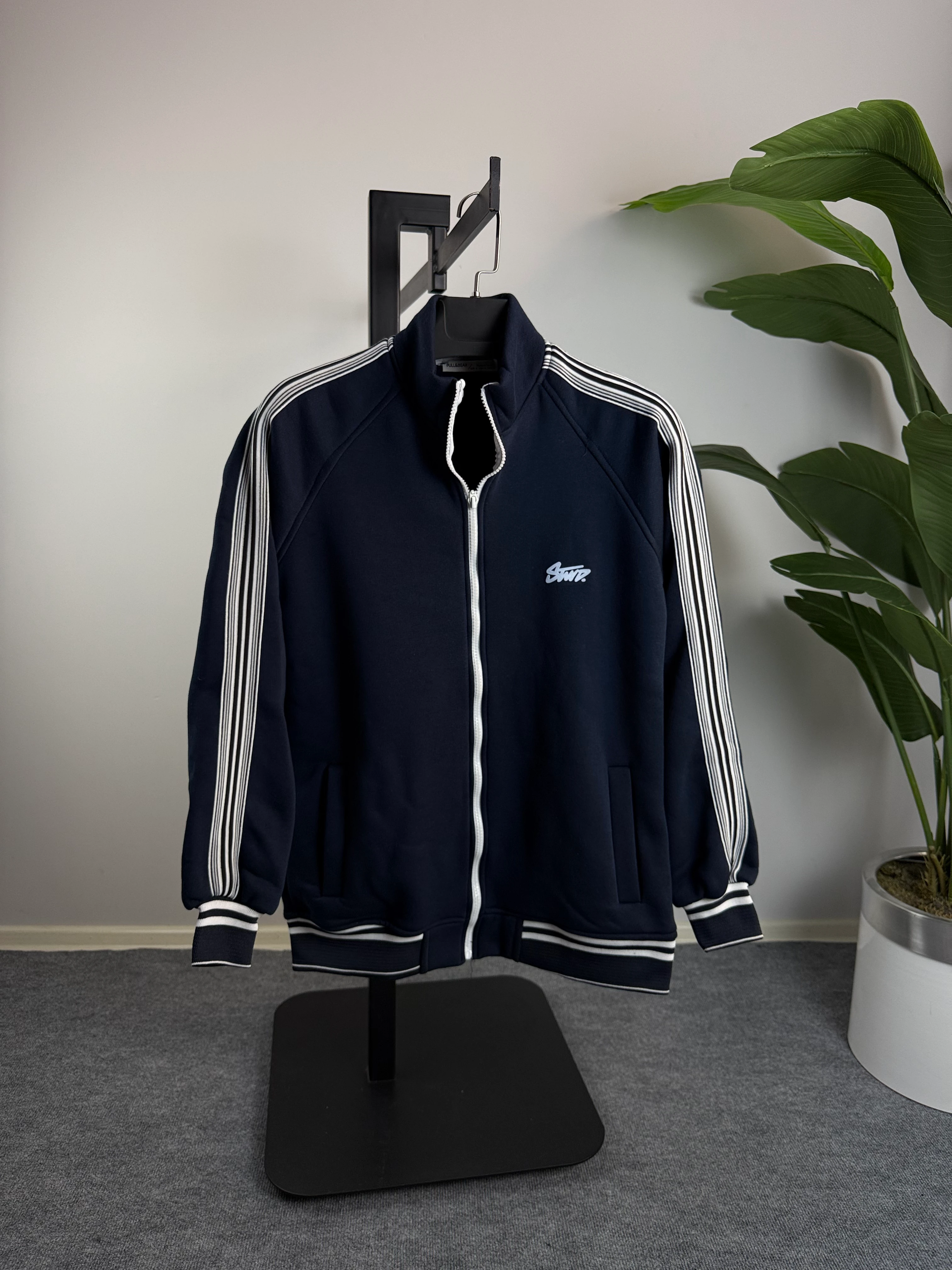 Lacivert Renk Üçiplik Şardonlu Tam Fermuarlı Erkek Hırka