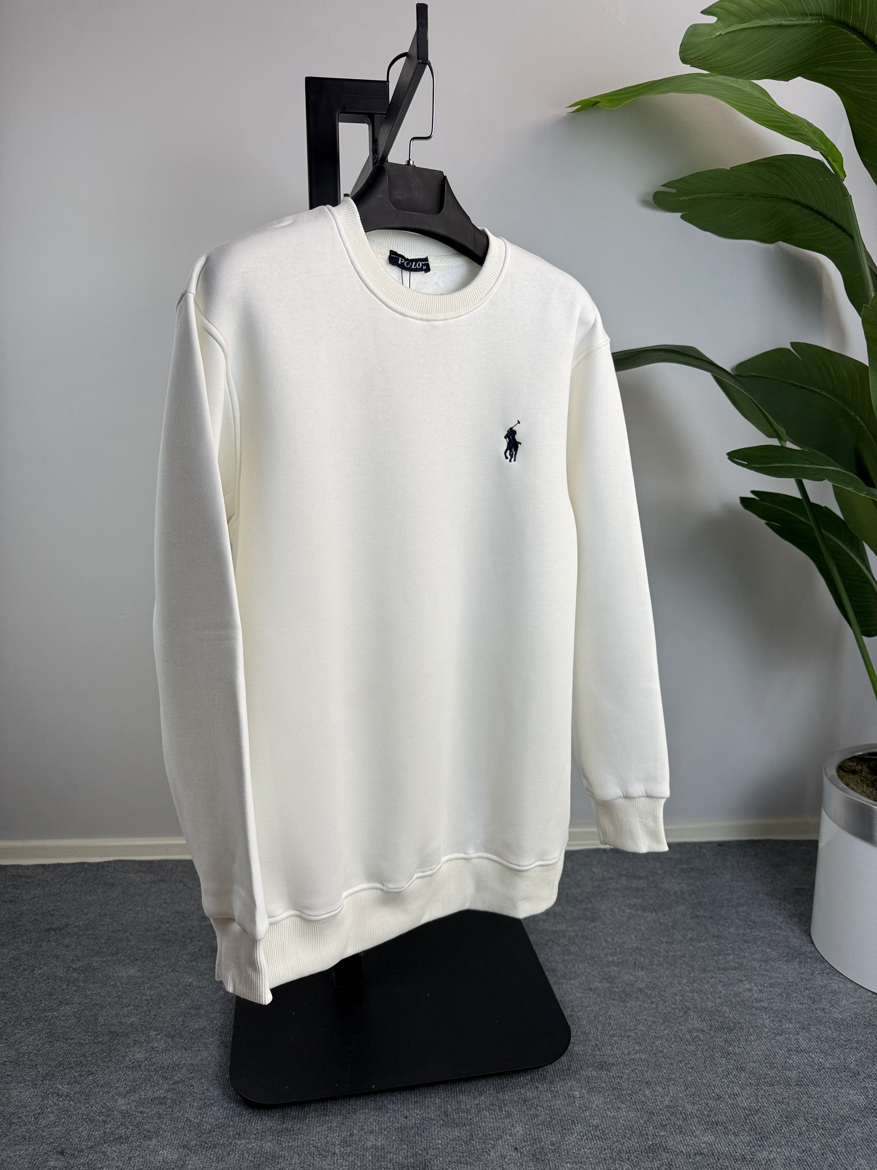 PL Nakışlı Beyaz Üçiplik Şardonlu Erkek Sweat