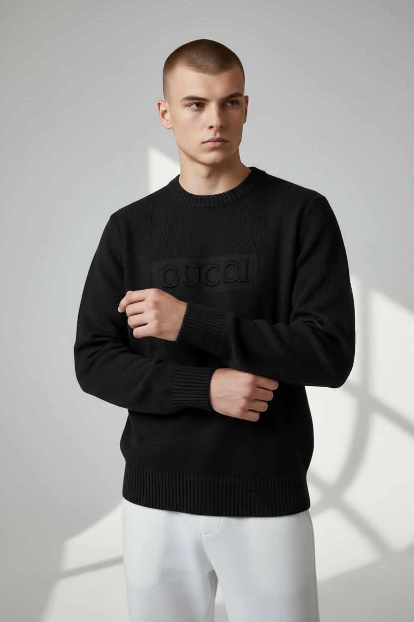 KABARTMA DESENLİ SİYAH ERKEK TRİKO