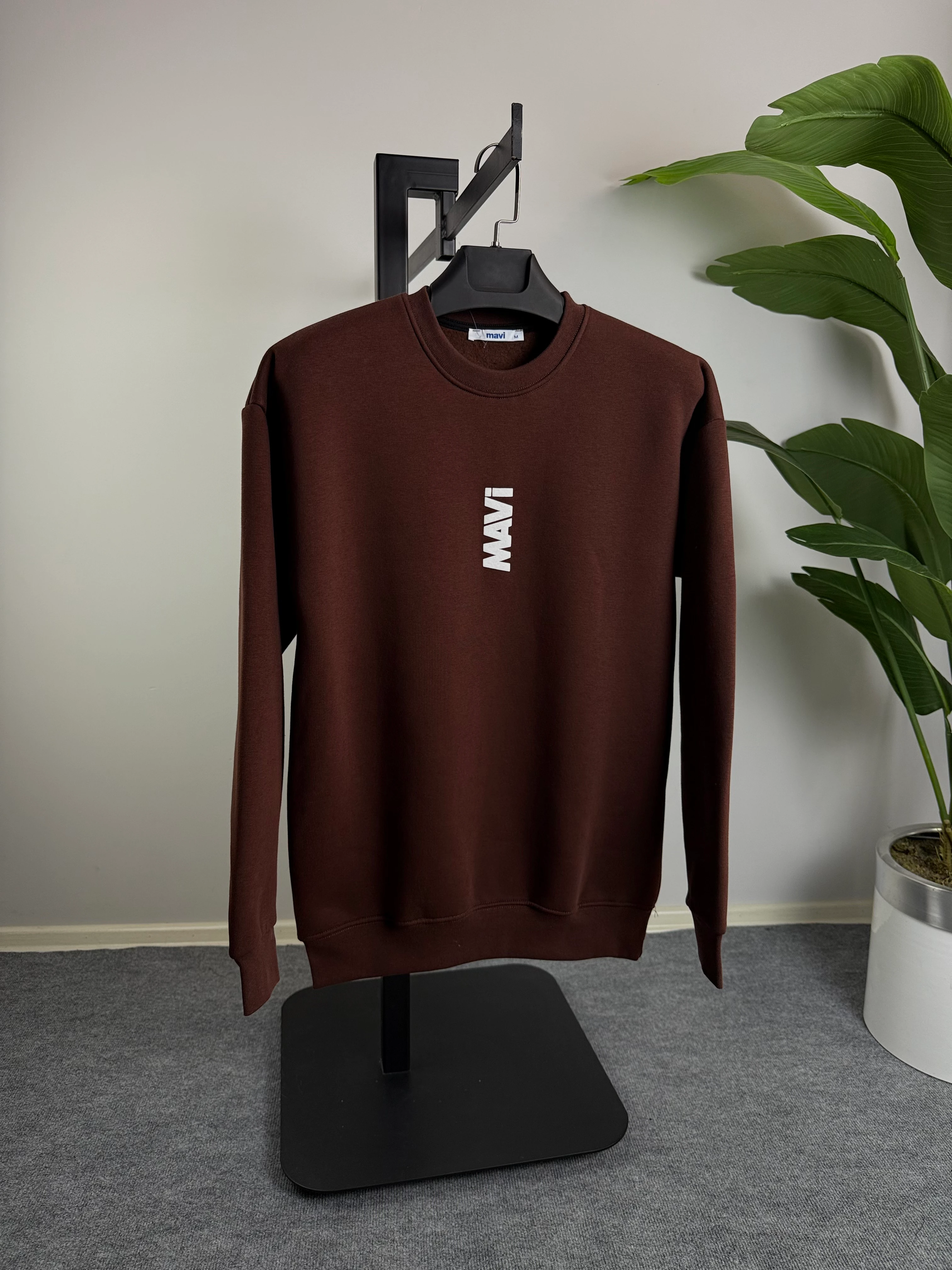 MV Kahverengi Ön Arka Baskı Detay Üçiplik Şardonlu (Kışlık) Sweat