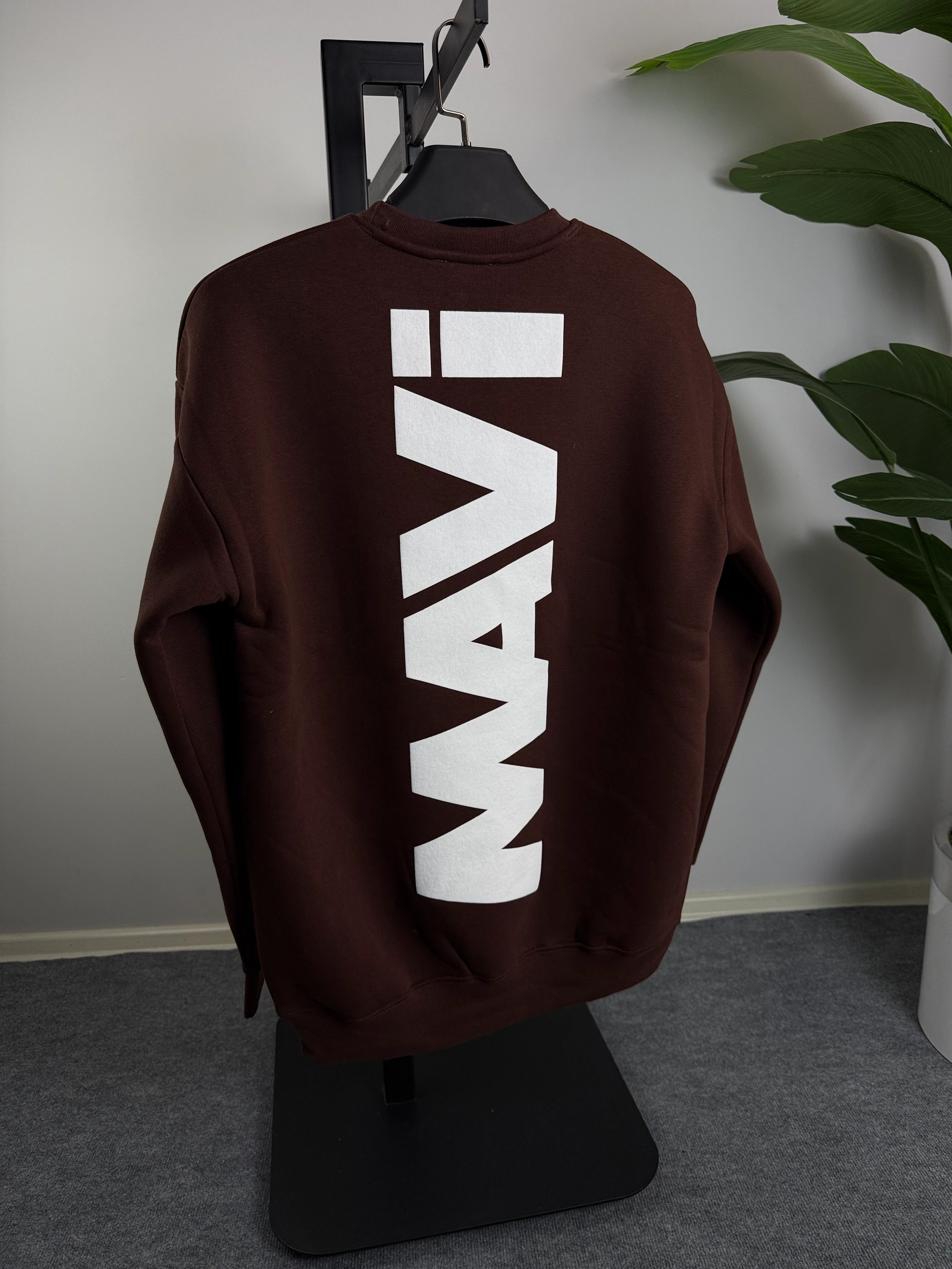 MV Kahverengi Ön Arka Baskı Detay Üçiplik Şardonlu (Kışlık) Sweat