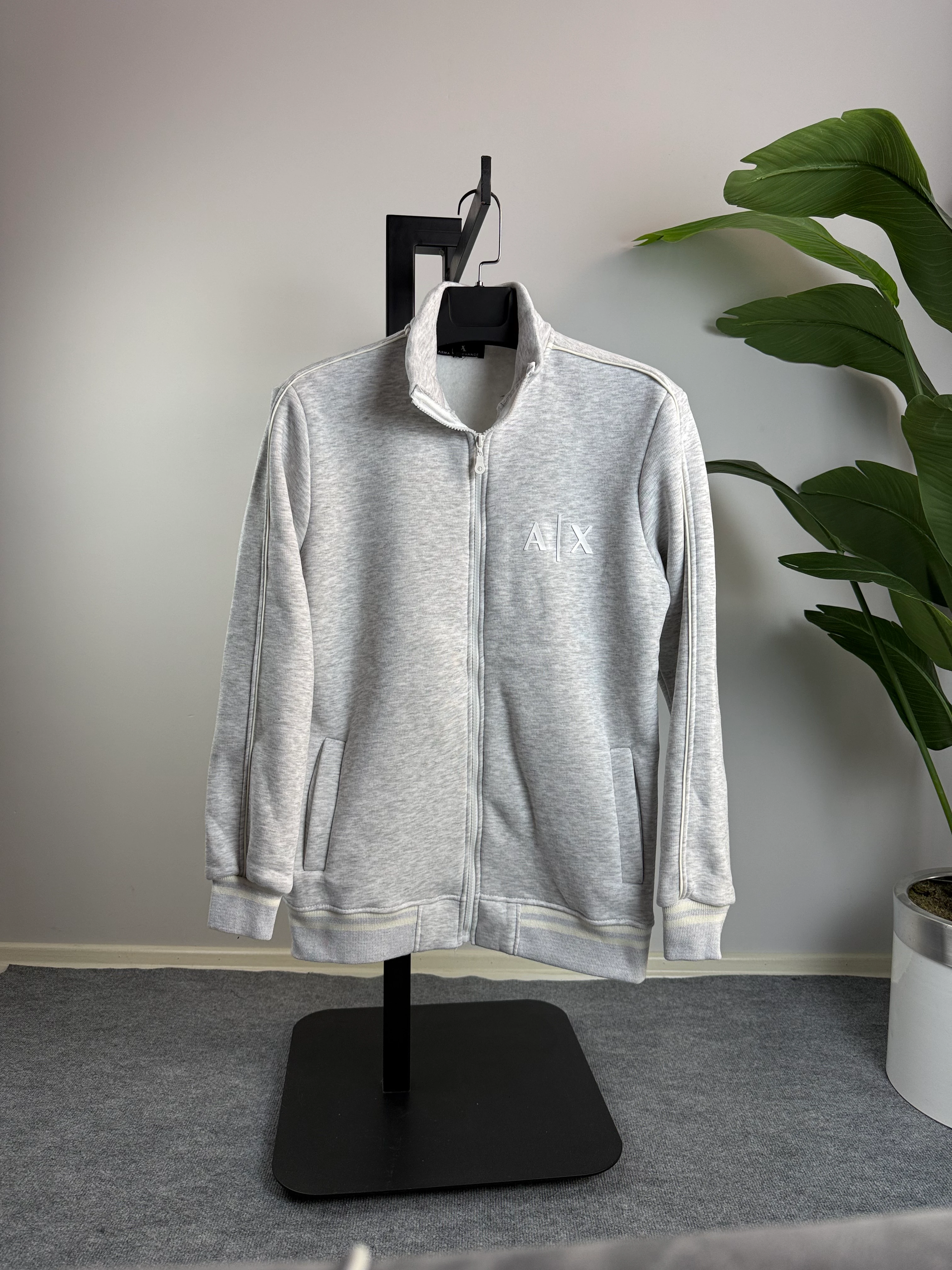 Gri Renk Üçiplik Şardonlu Tam Fermuarlı Erkek Hırka