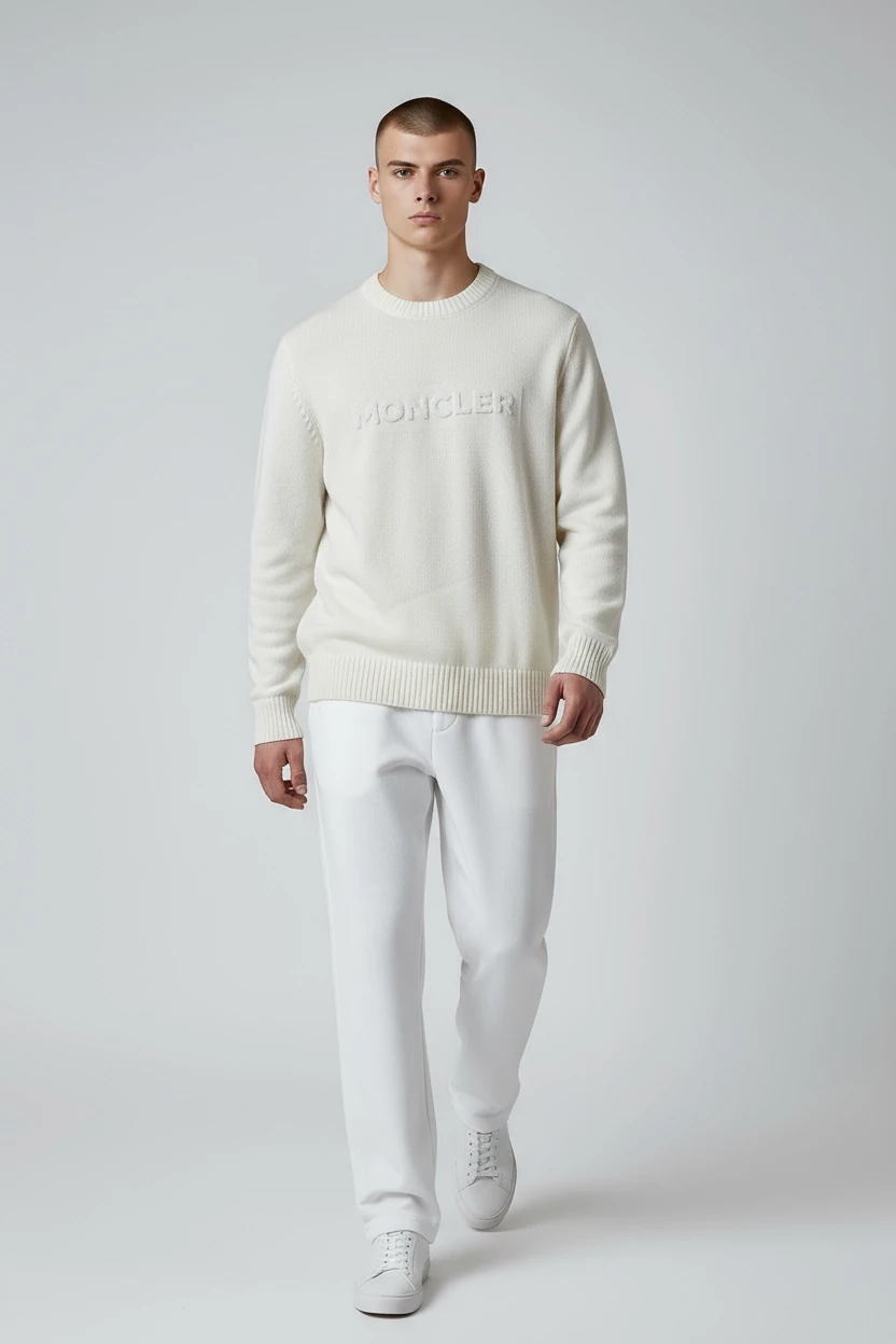 KABARTMA BASKILI BEYAZ ERKEK TRİKO