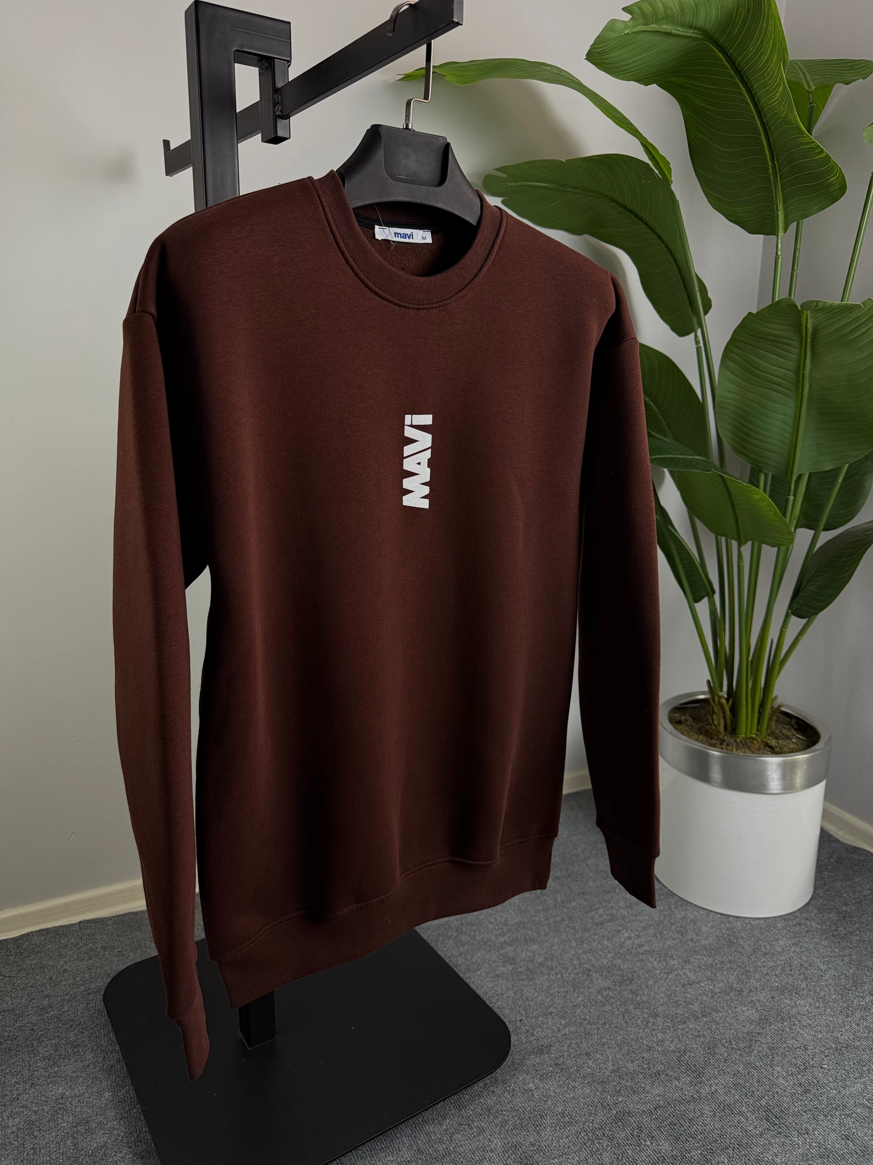 MV Kahverengi Ön Arka Baskı Detay Üçiplik Şardonlu (Kışlık) Sweat