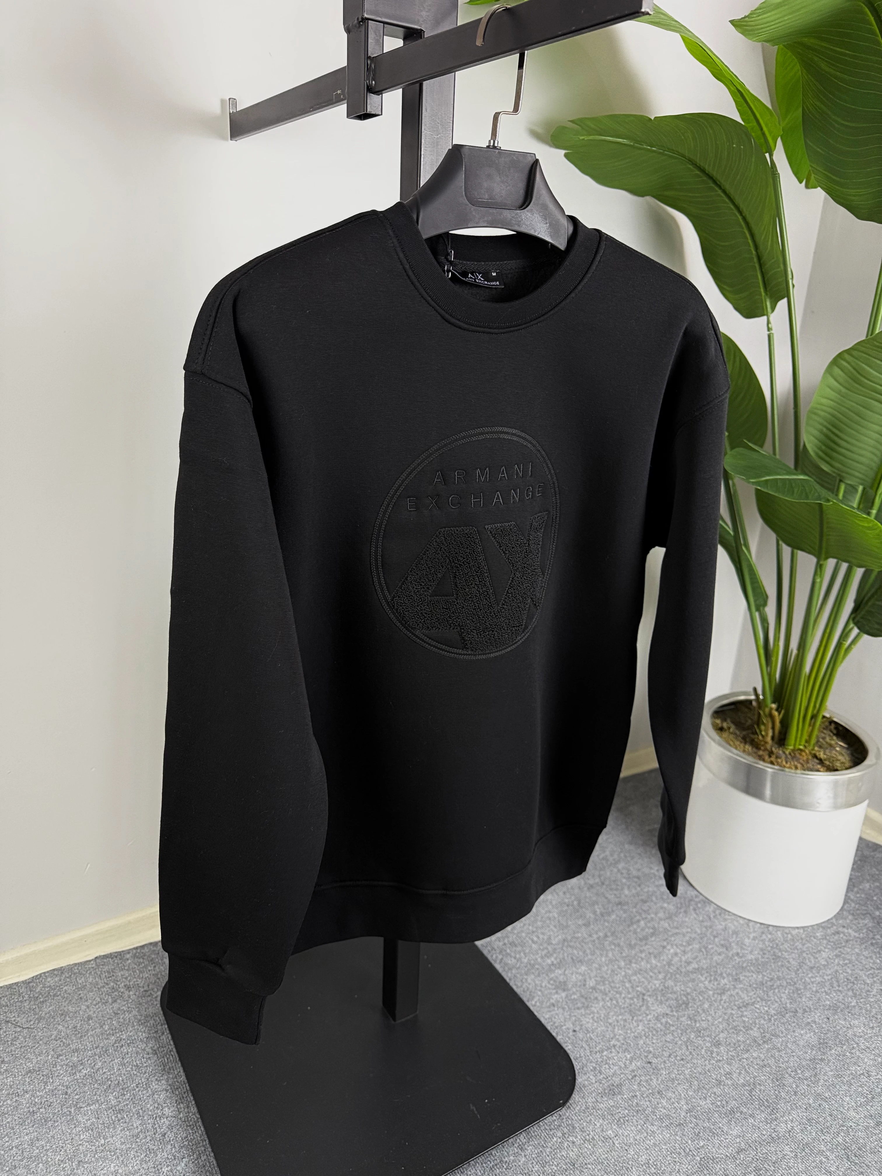 AX Enjeksiyon Baskı Oversize Sweat Üçiplik Şardonlu Siyah Renk