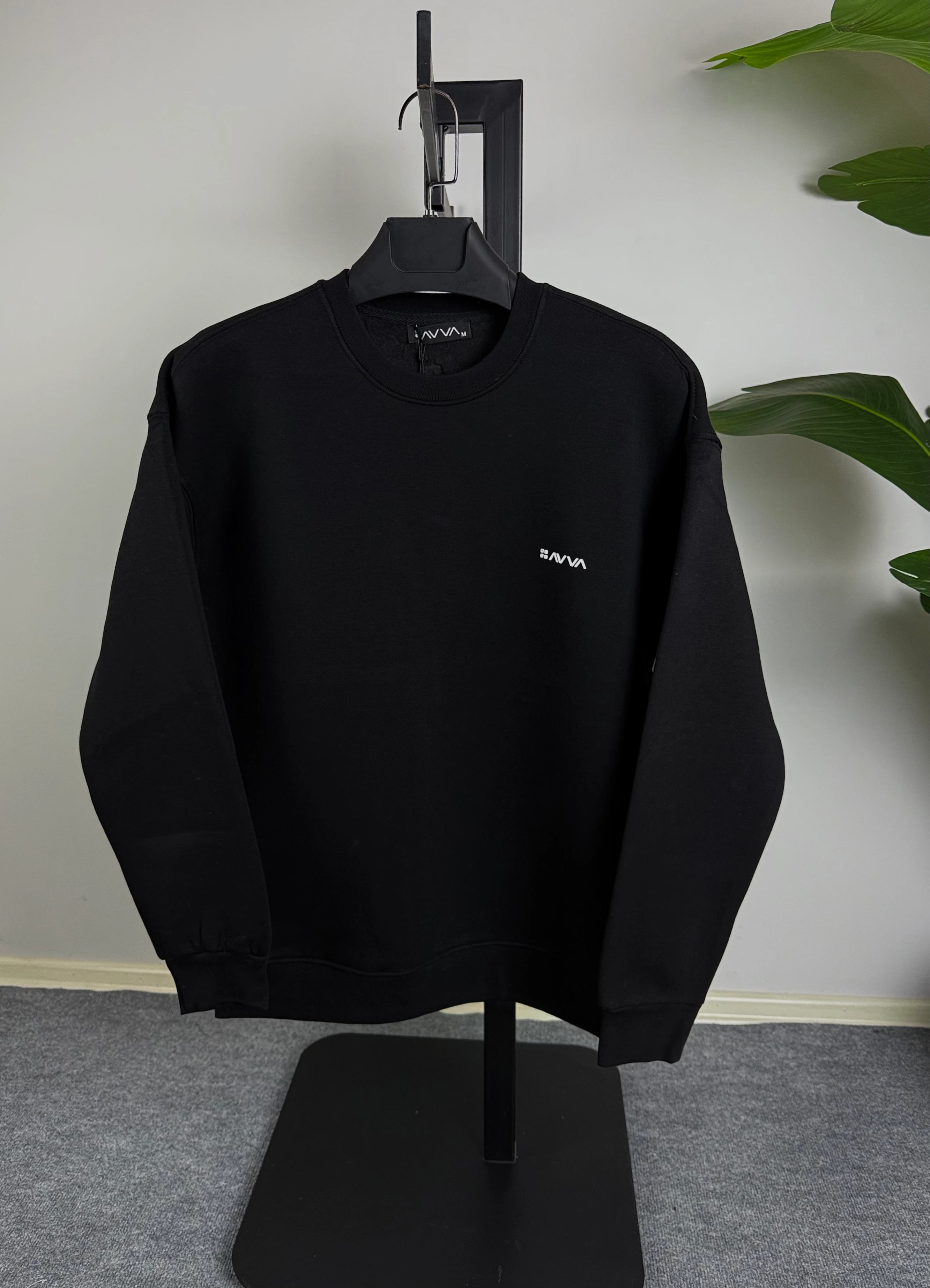 AVV Enjeksiyon Baskı Oversize Sweat Üçiplik Şardonlu Siyah Renk