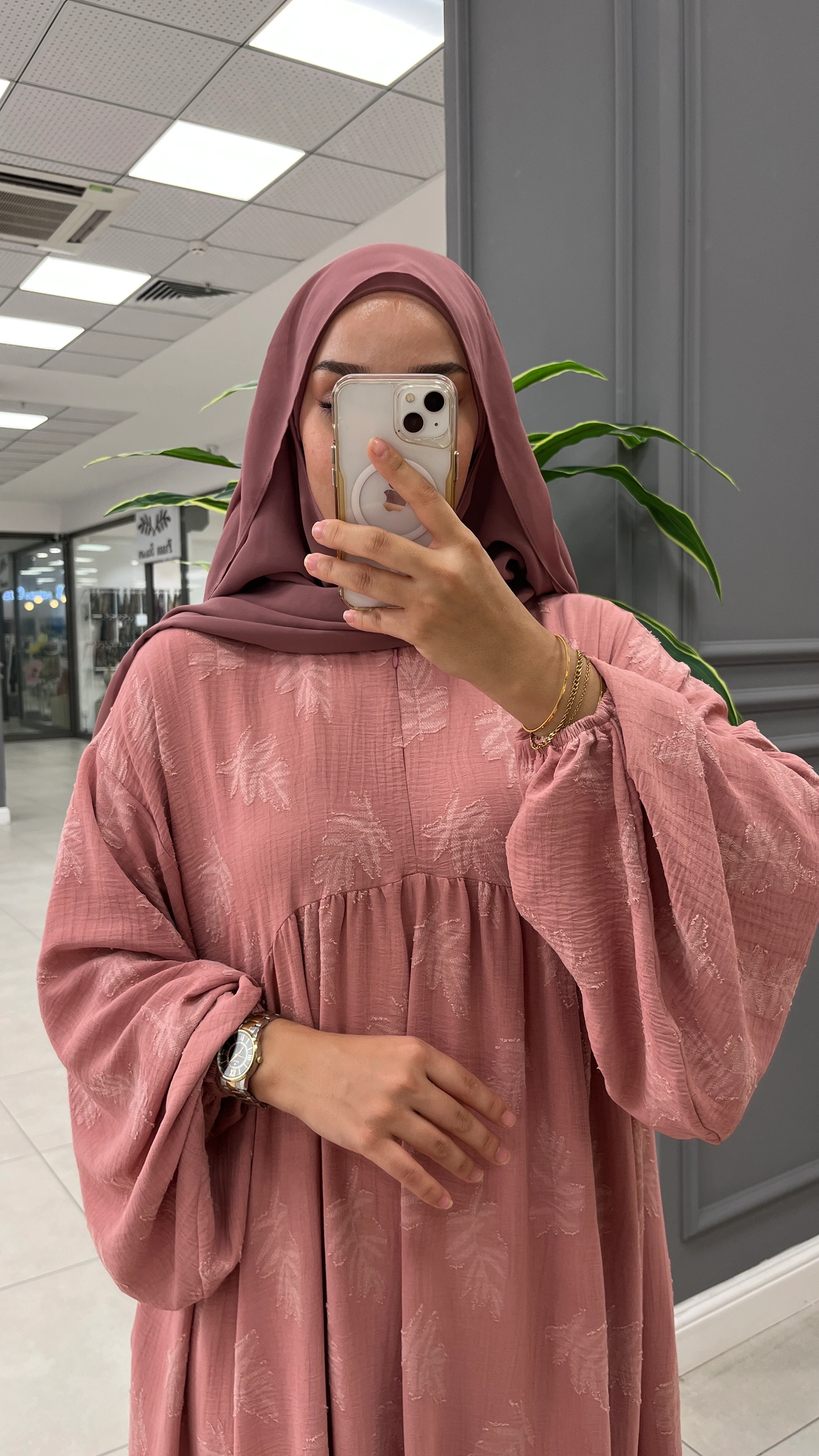 VERA DESENLİ ELBİSE PUDRA PEMBE