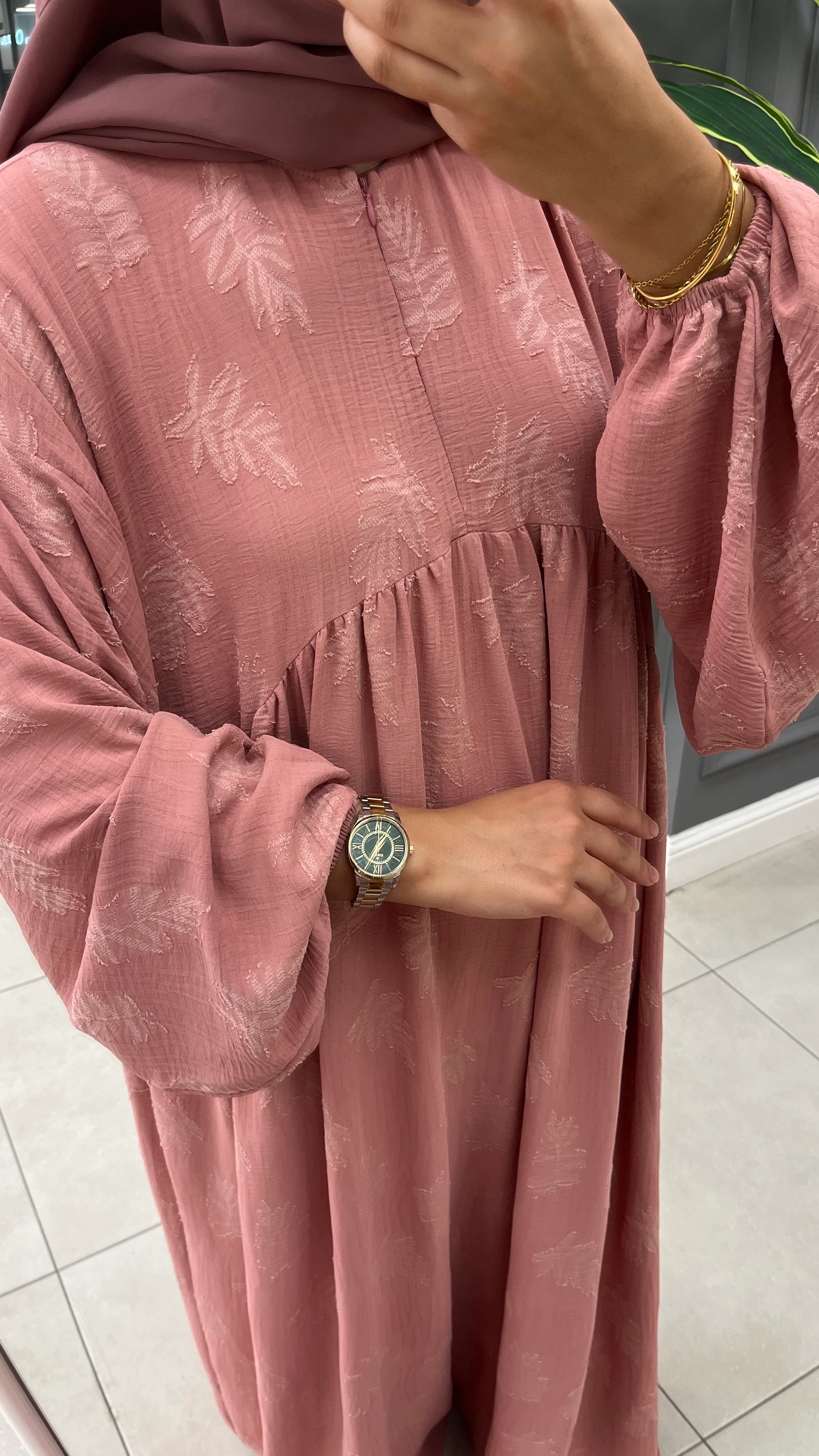 VERA DESENLİ ELBİSE PUDRA PEMBE