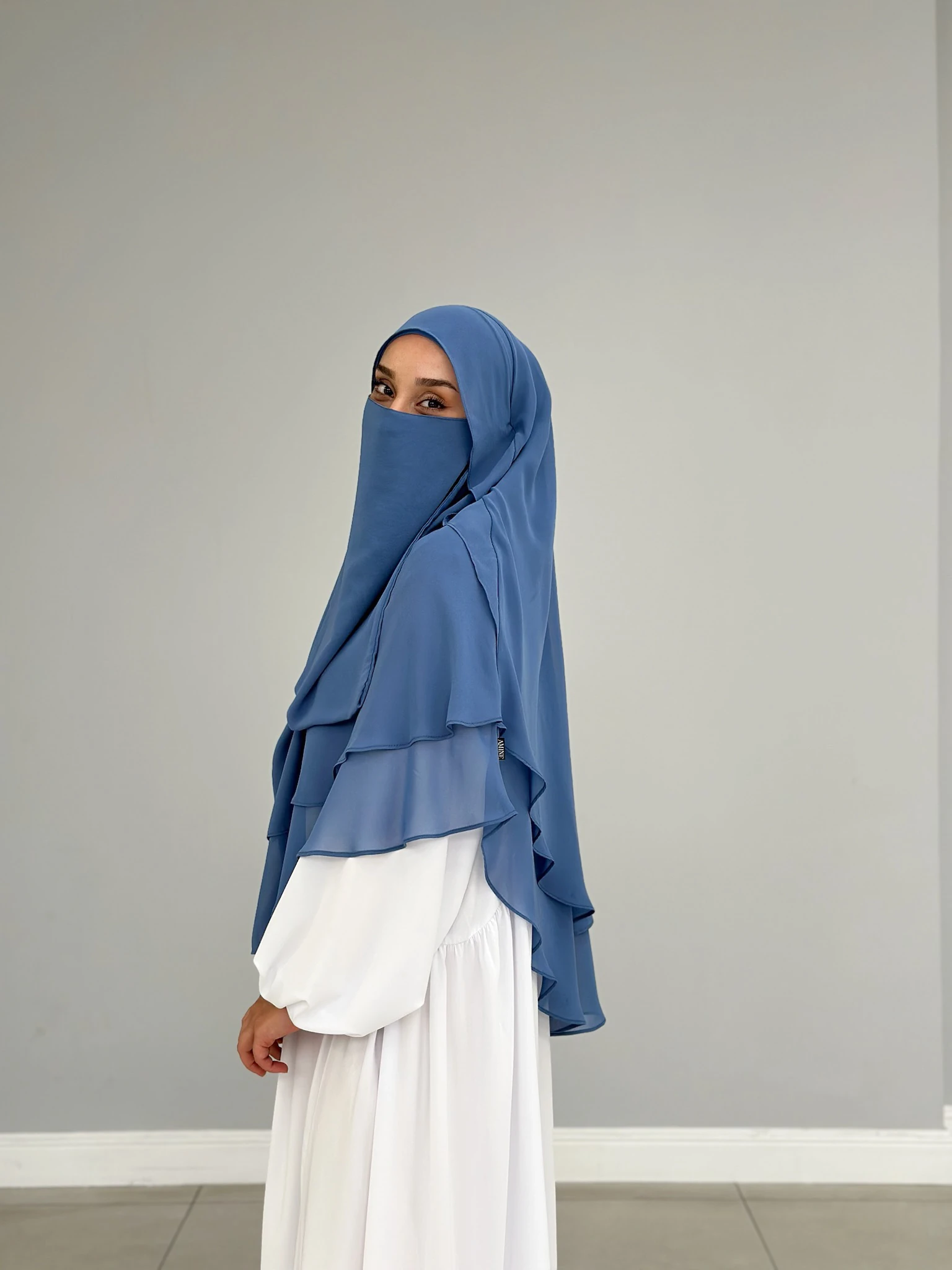 GÖLGELİ ŞİFON SUFLE ORTA İNDİGO MAVİ