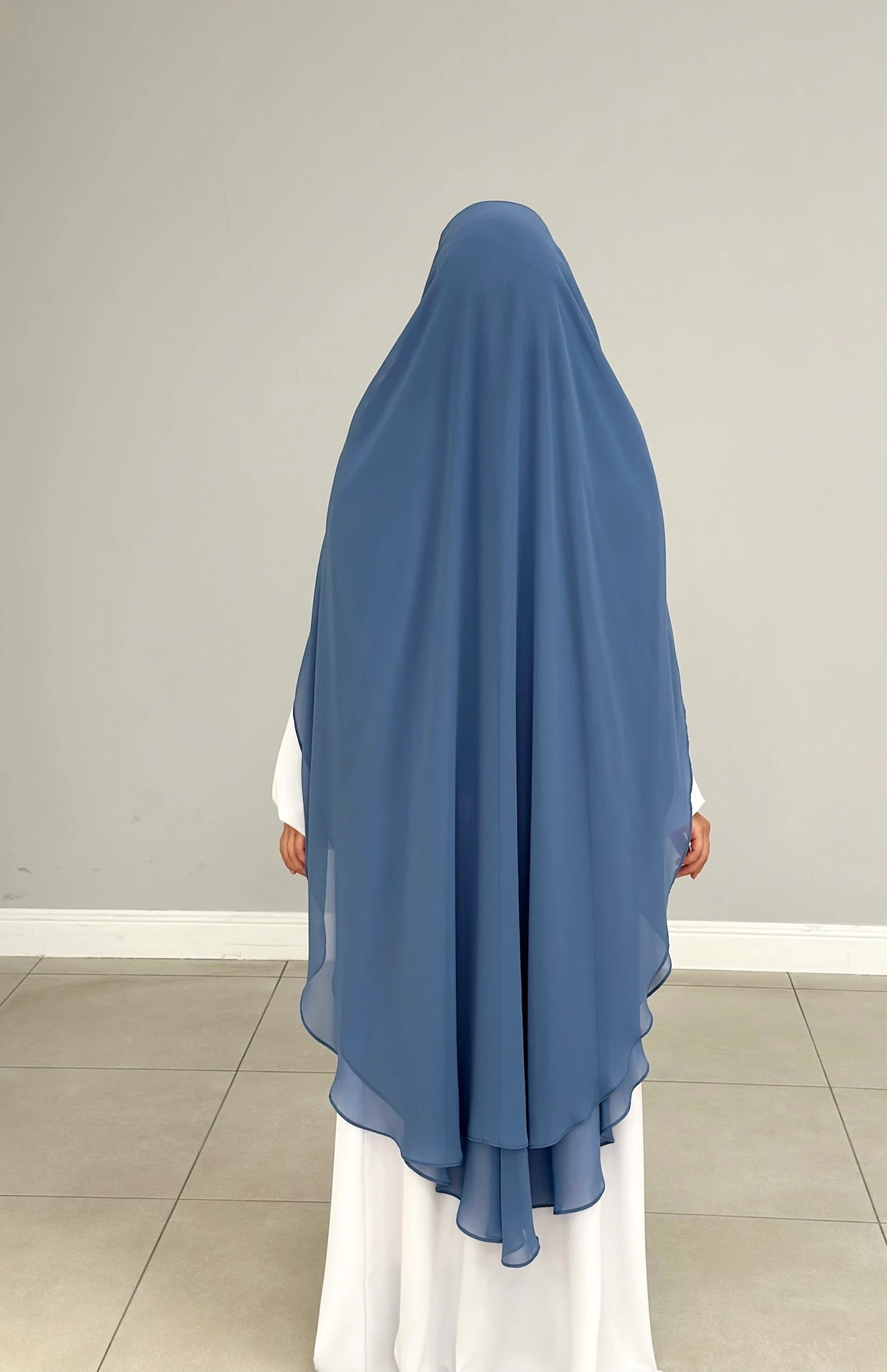 GÖLGELİ ŞİFON SUFLE UZUN İNDİGO MAVİ