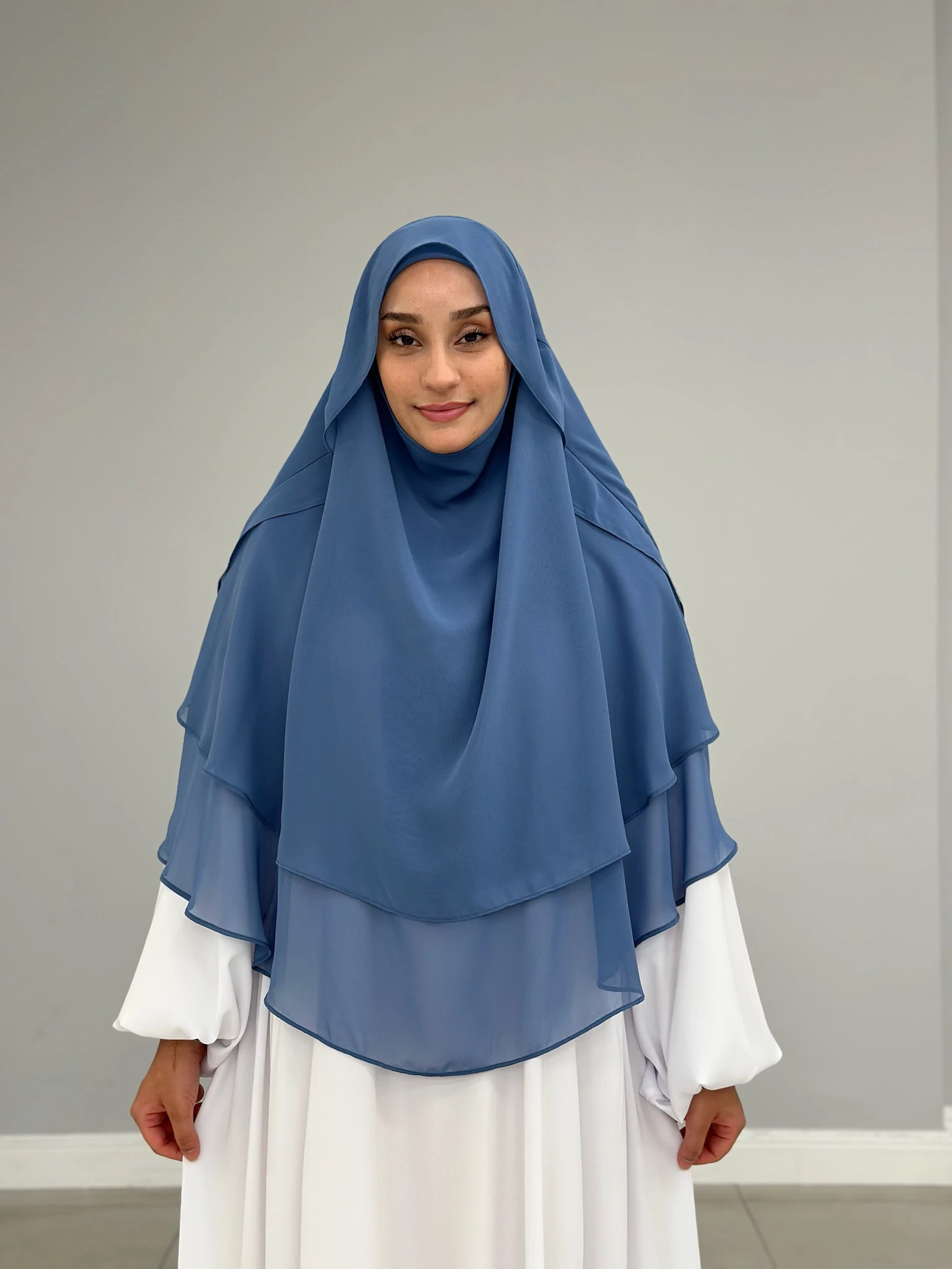 GÖLGELİ ŞİFON SUFLE ORTA İNDİGO MAVİ