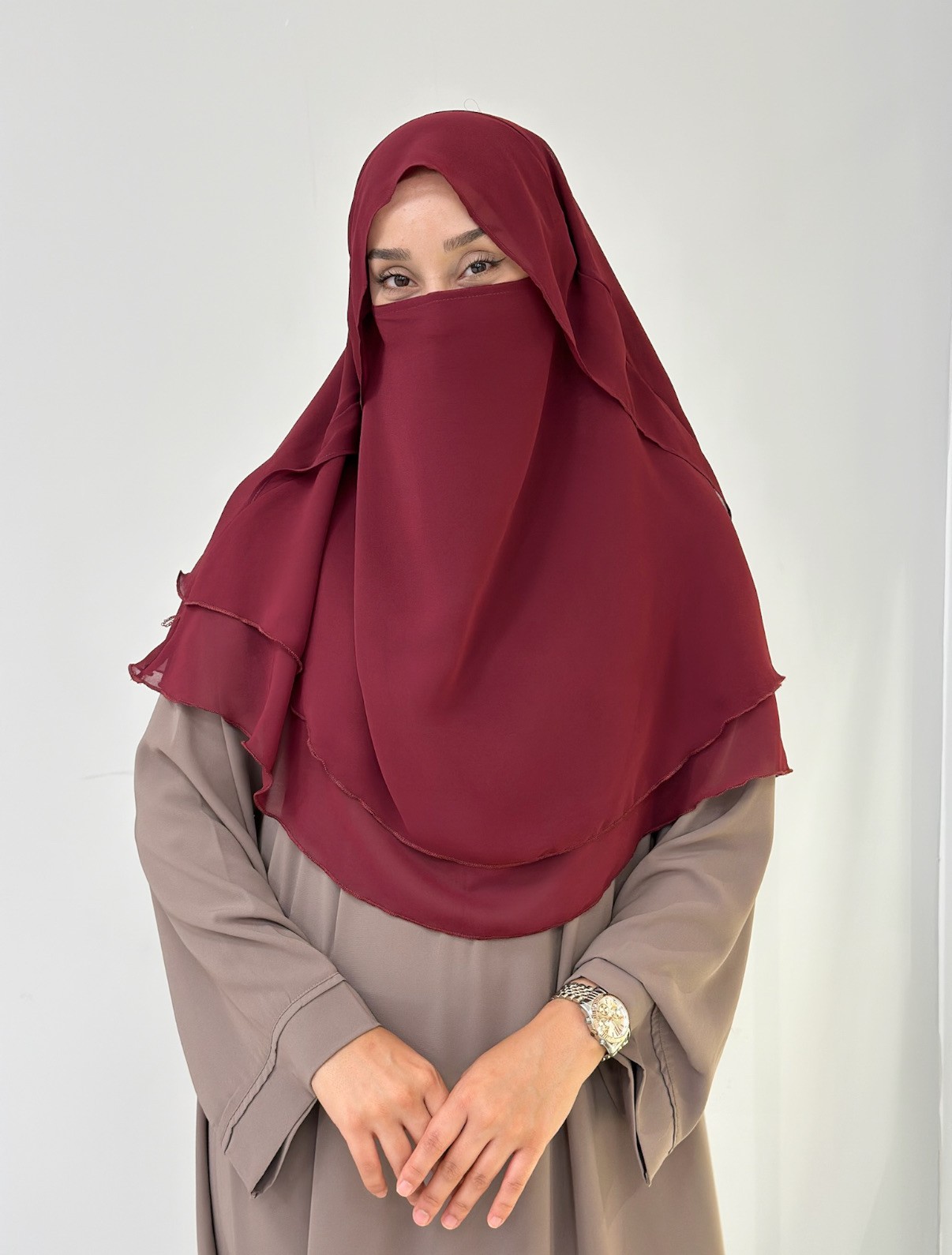 GÖLGELİ ŞİFON SUFLE KÜÇÜK BORDO