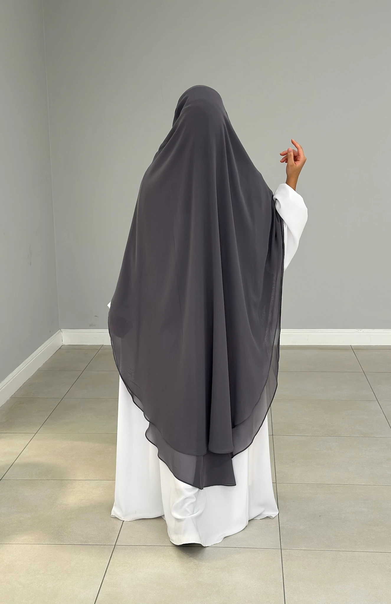 GÖLGELİ ŞİFON SUFLE UZUN GRİ