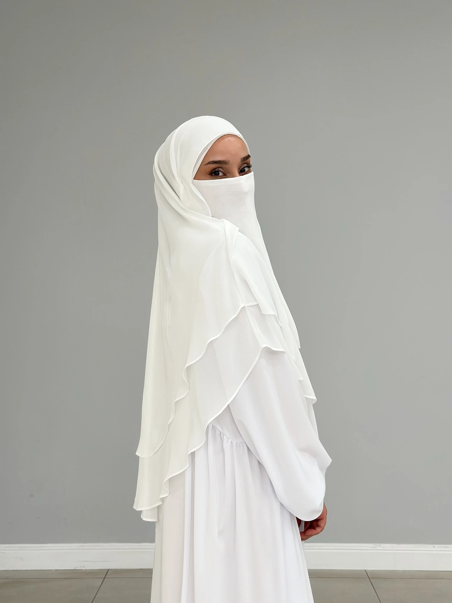 GÖLGELİ ŞİFON SUFLE ORTA BEYAZ