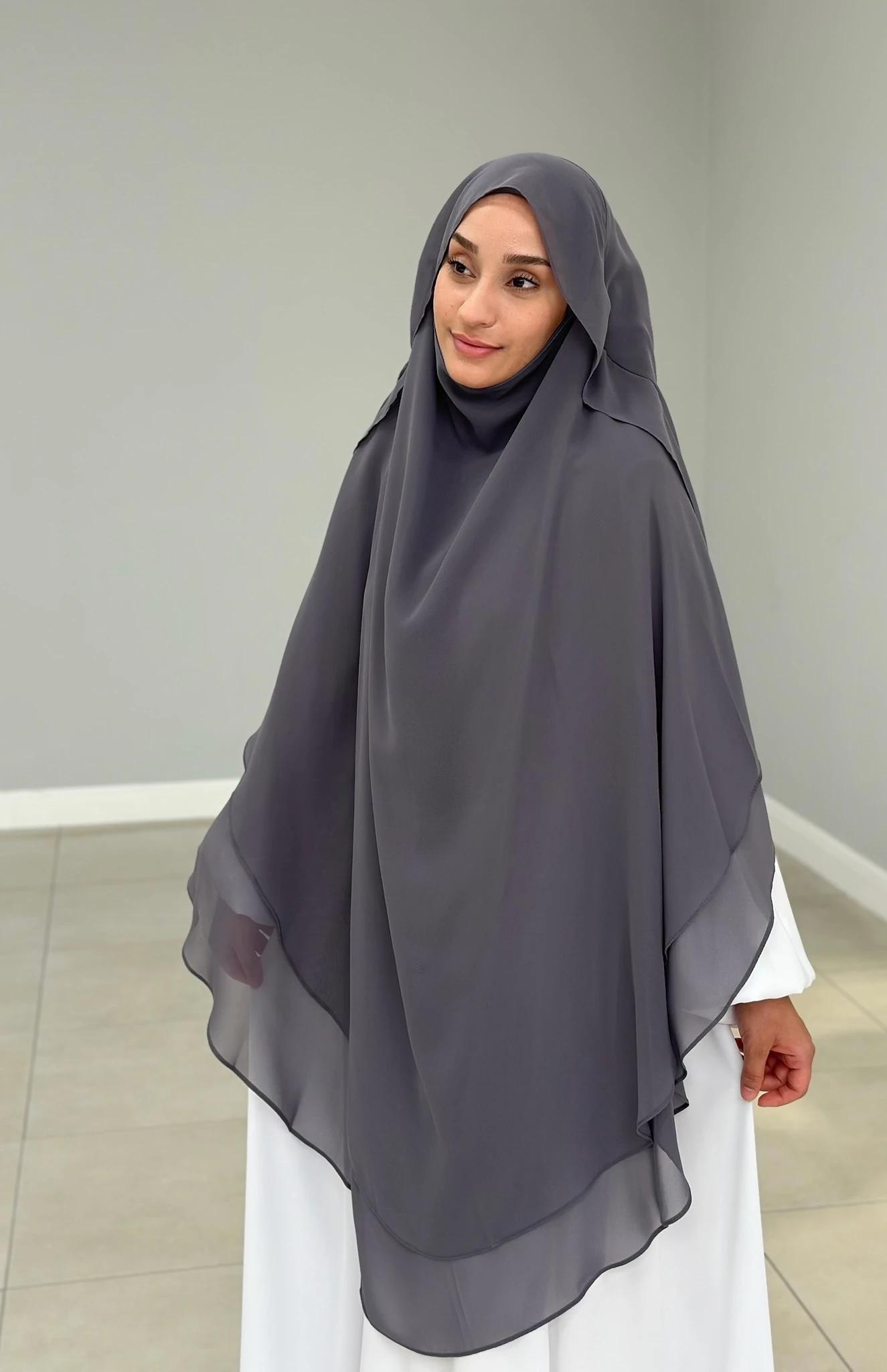 GÖLGELİ ŞİFON SUFLE UZUN GRİ