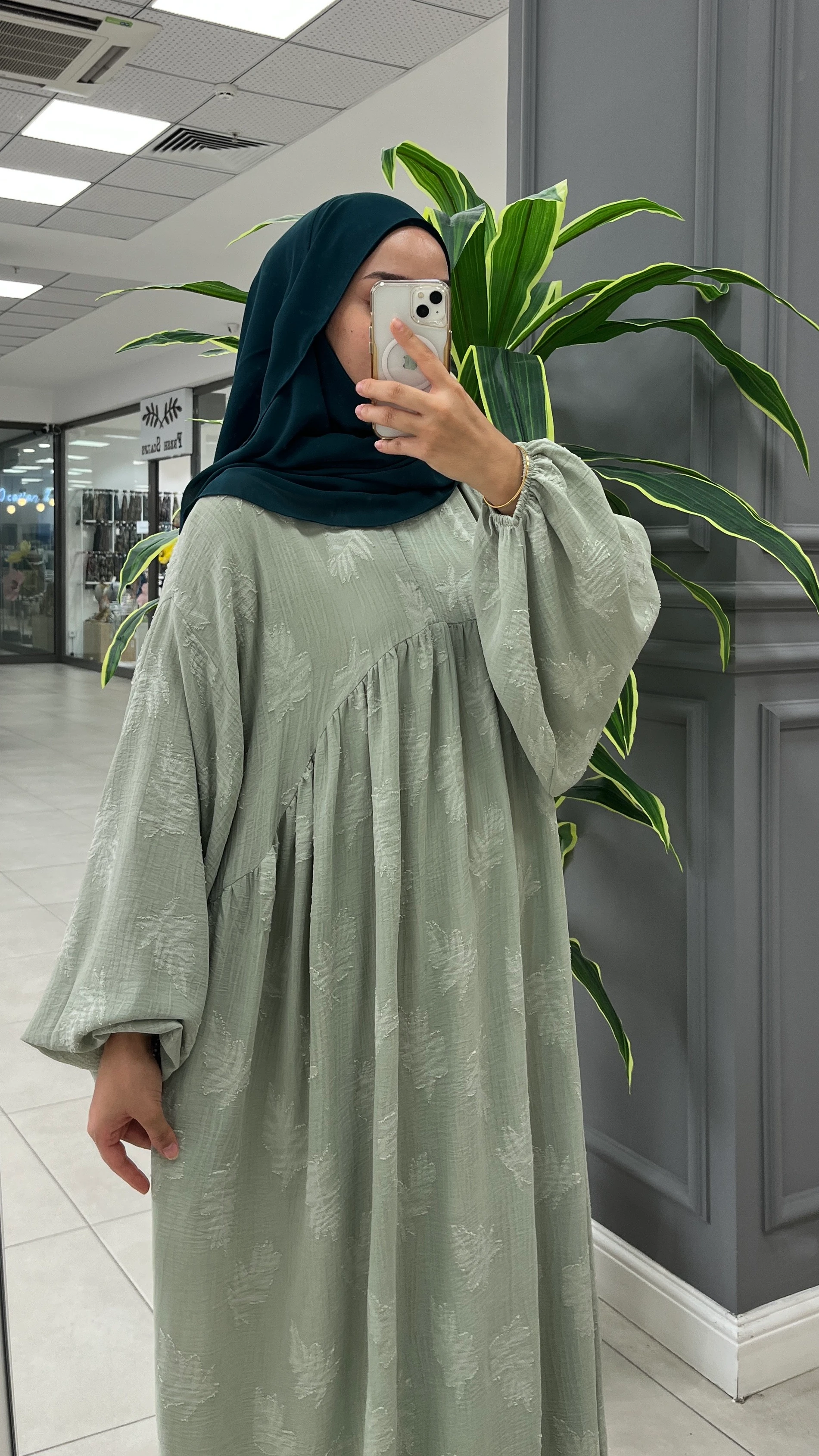 VERA DESENLİ ELBİSE SU YEŞİLİ