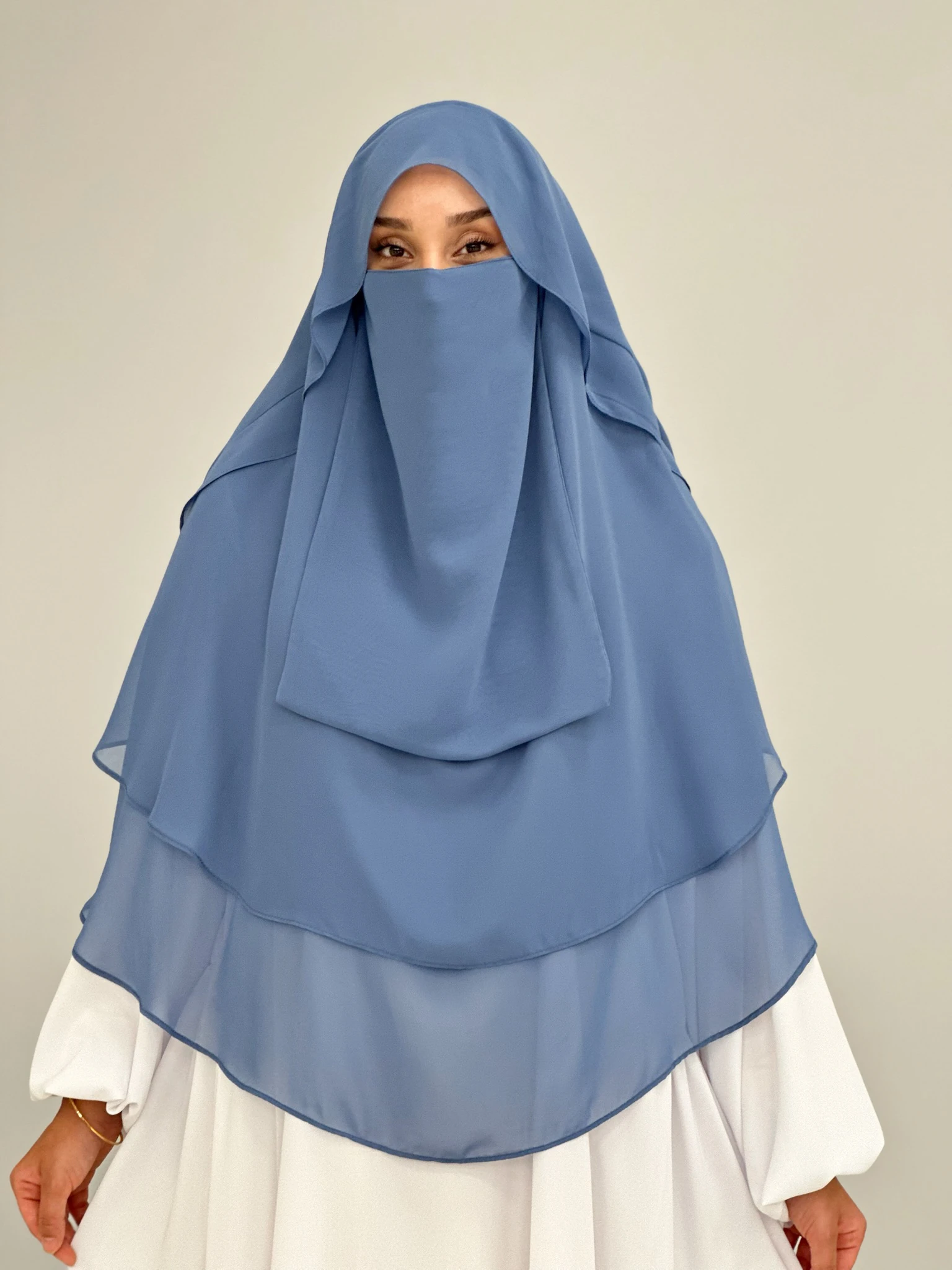 GÖLGELİ ŞİFON SUFLE ORTA İNDİGO MAVİ