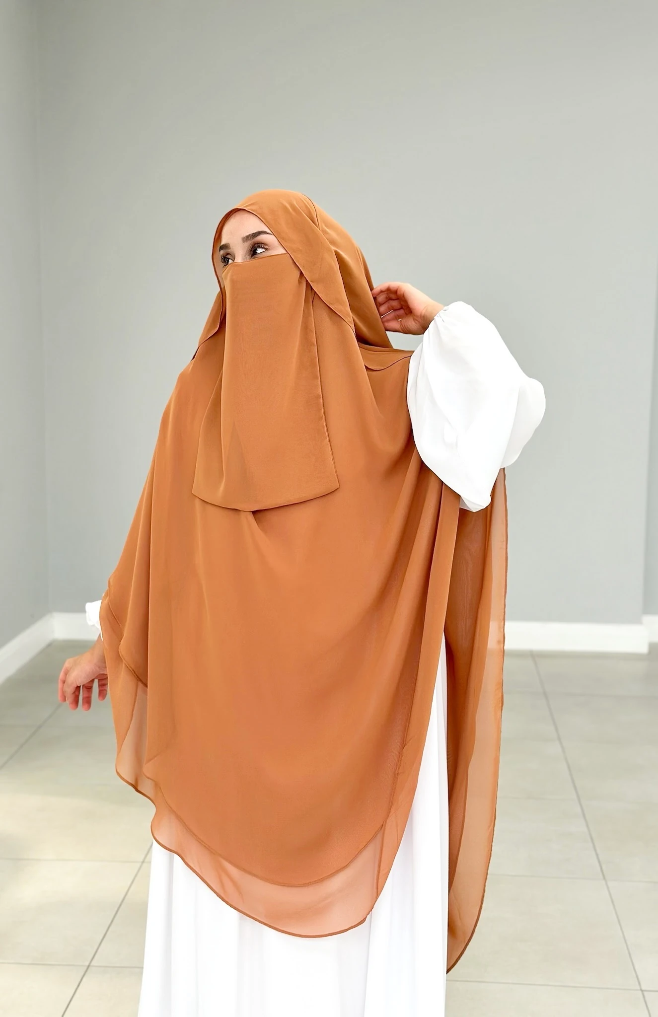 GÖLGELİ ŞİFON SUFLE UZUN ŞEFTALİ