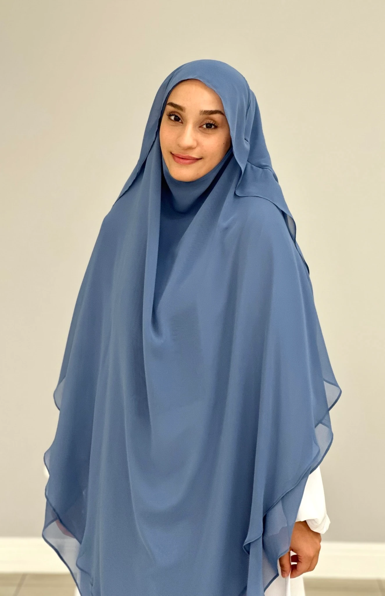 GÖLGELİ ŞİFON SUFLE UZUN İNDİGO MAVİ