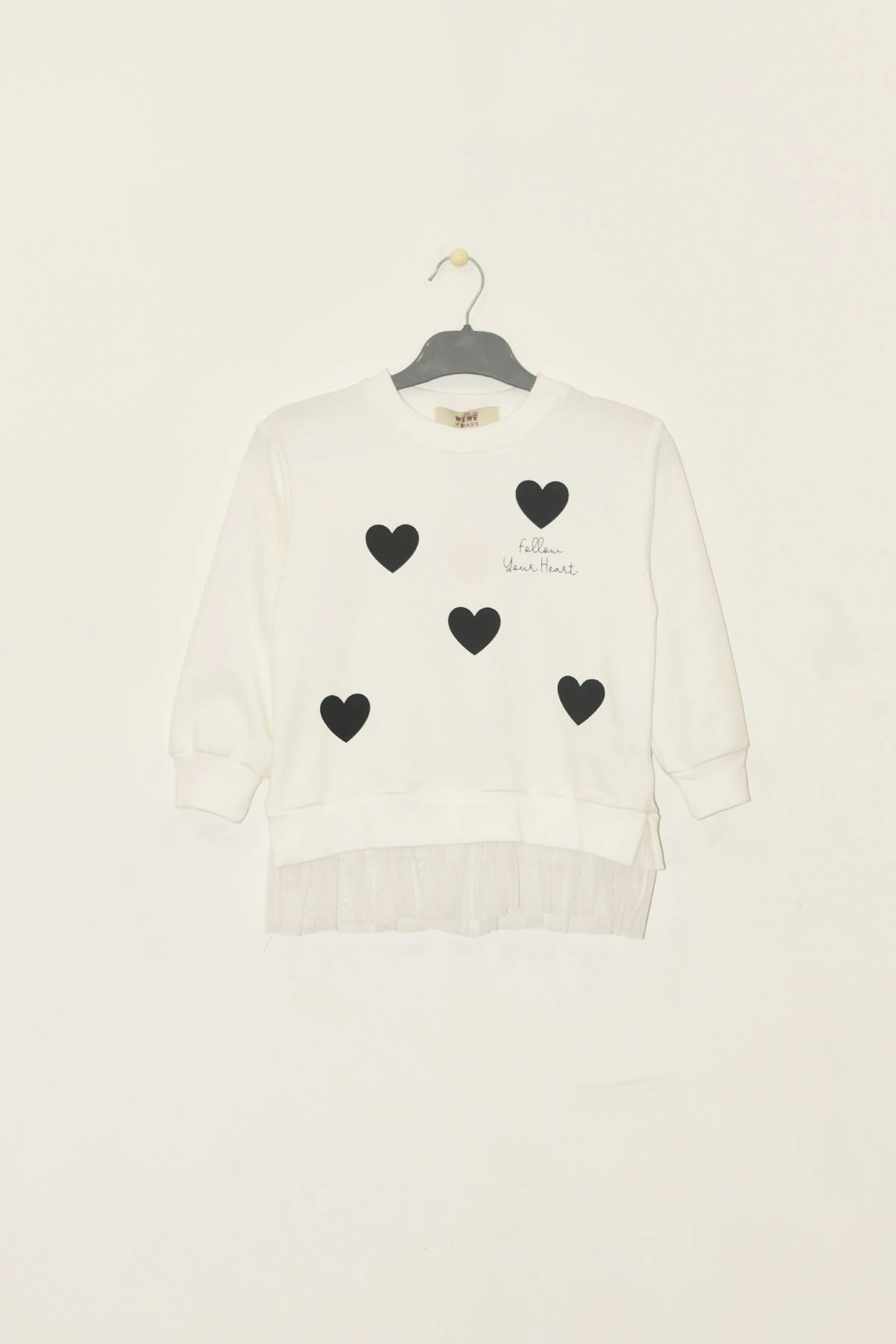 Kız Çocuk 2 İplik Kalpli Tüllü Trend Sweatshirt - 525035