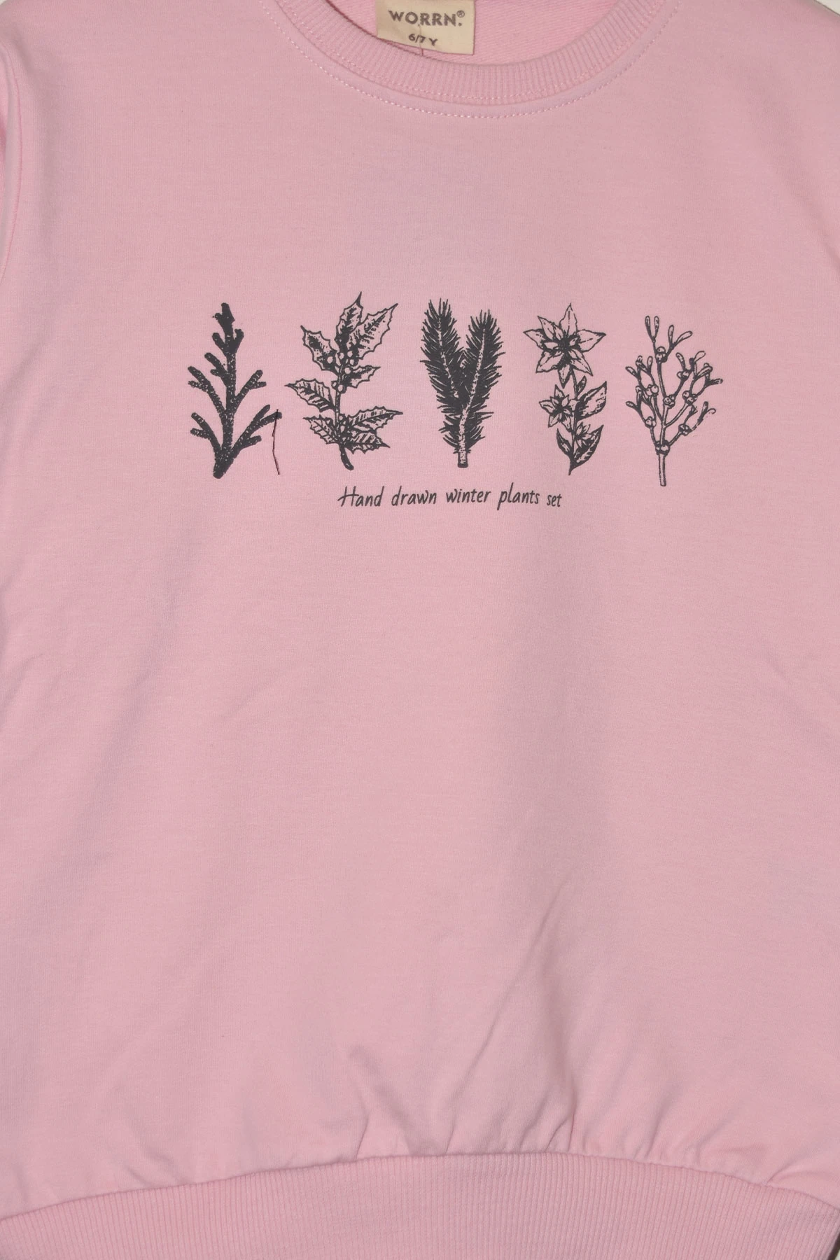 Kız Çocuk %100 Organik Pamuk Bitki Baskılı Yumuşacık Trend Eşofman Takımı - 1008 - Pembe